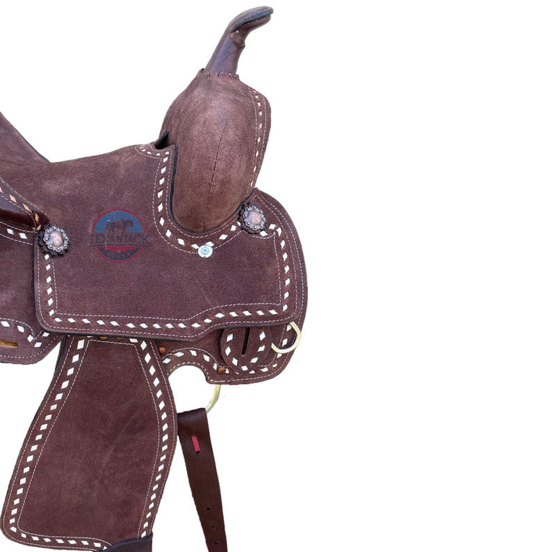 Barrel Racing Deep Seat Saddle – Rough-Out Leather with Buck Stitching