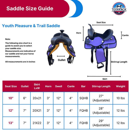 Kids/Youth Synthetic Saddle – Lightweight, Durable &amp; Comfortable for Young Riders (10", 12", 13")