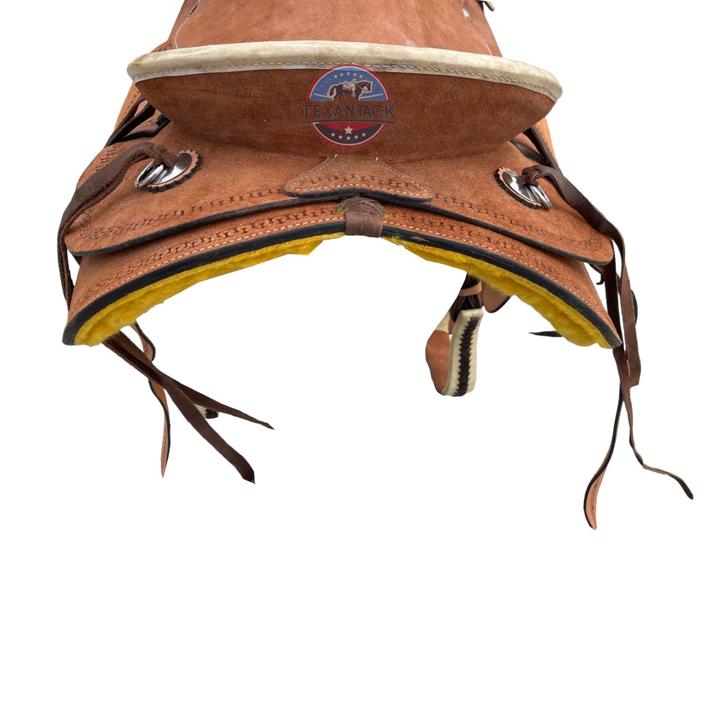 Roughout Leather Ranch Saddle: Serpentine Tooled Western Saddle TEXANTACK