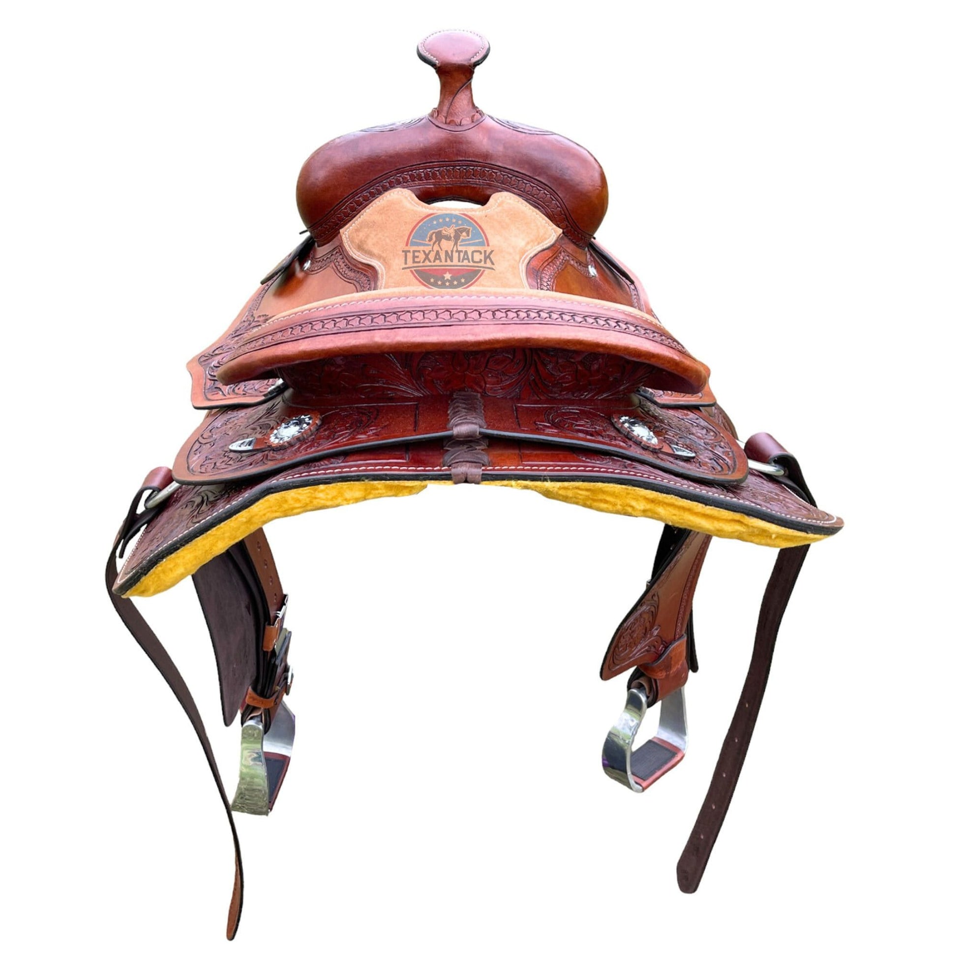 Argentinian Leather Western Saddle: Floral Tooled Pleasure & Trail with Silver Conchos TEXANTACK