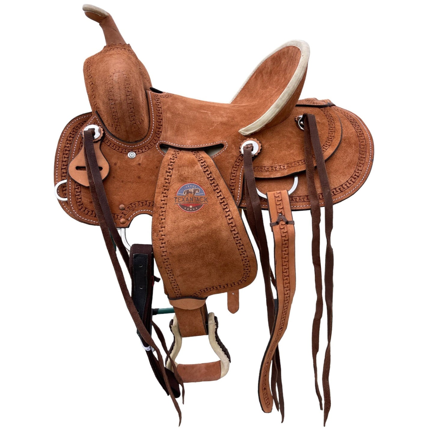 Youth Western Saddle: Genuine Leather Ranch Saddle with Serpentine Tooling TEXANTACK