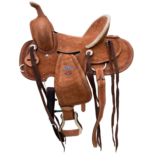 Youth Western Saddle: Genuine Leather Ranch Saddle with Serpentine Tooling TEXANTACK