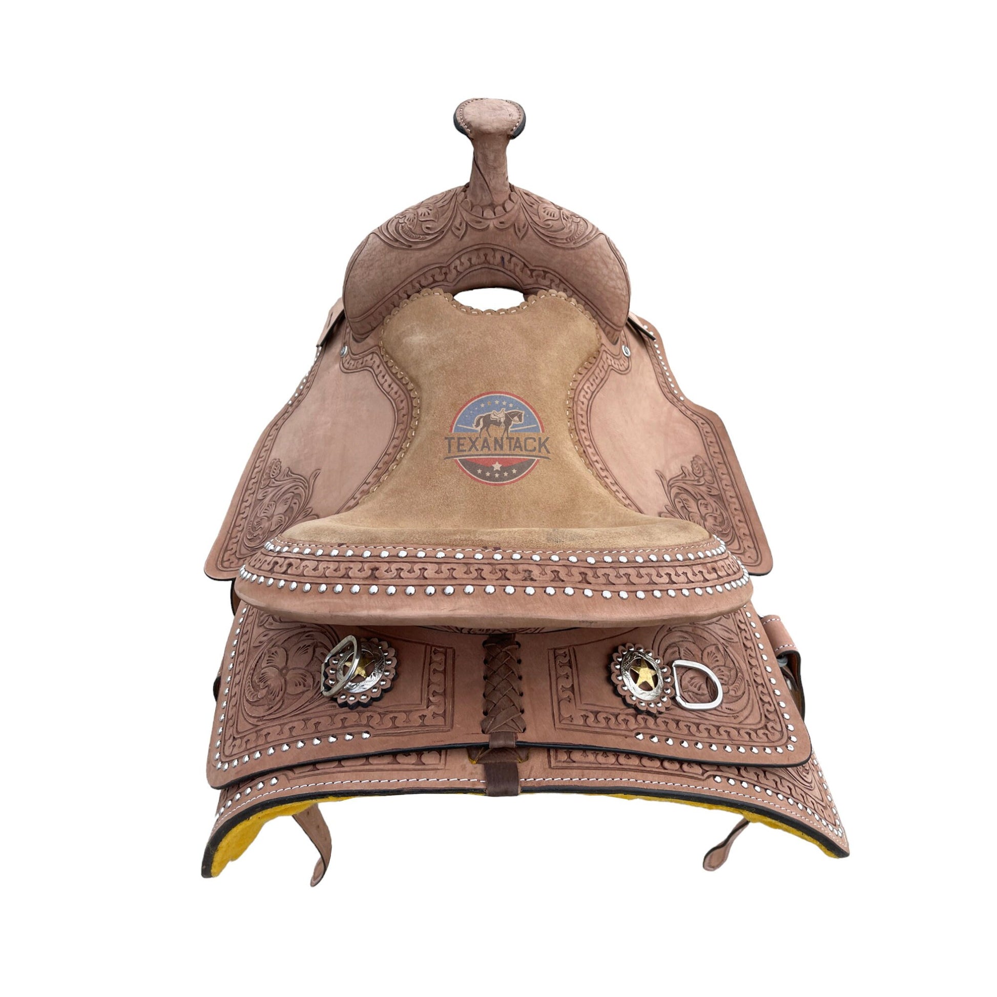 Silver Beaded Leather Western Saddle: Floral Tooling, Free Tack Set TEXANTACK