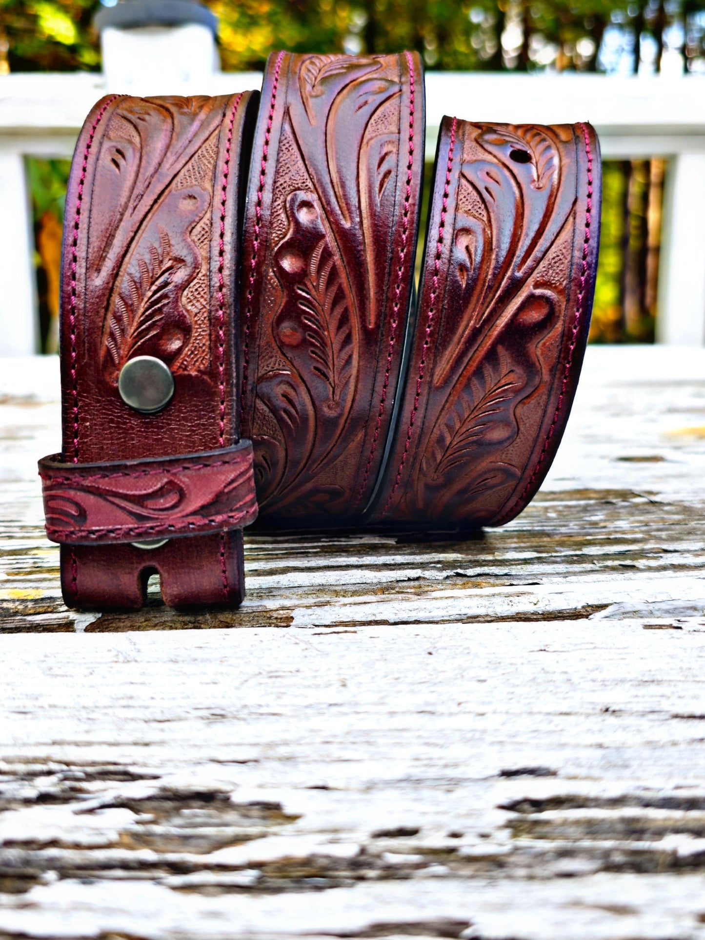 Hand-Tooled Full Grain Leather Western Belt: Embossed Unisex Design TEXANTACK