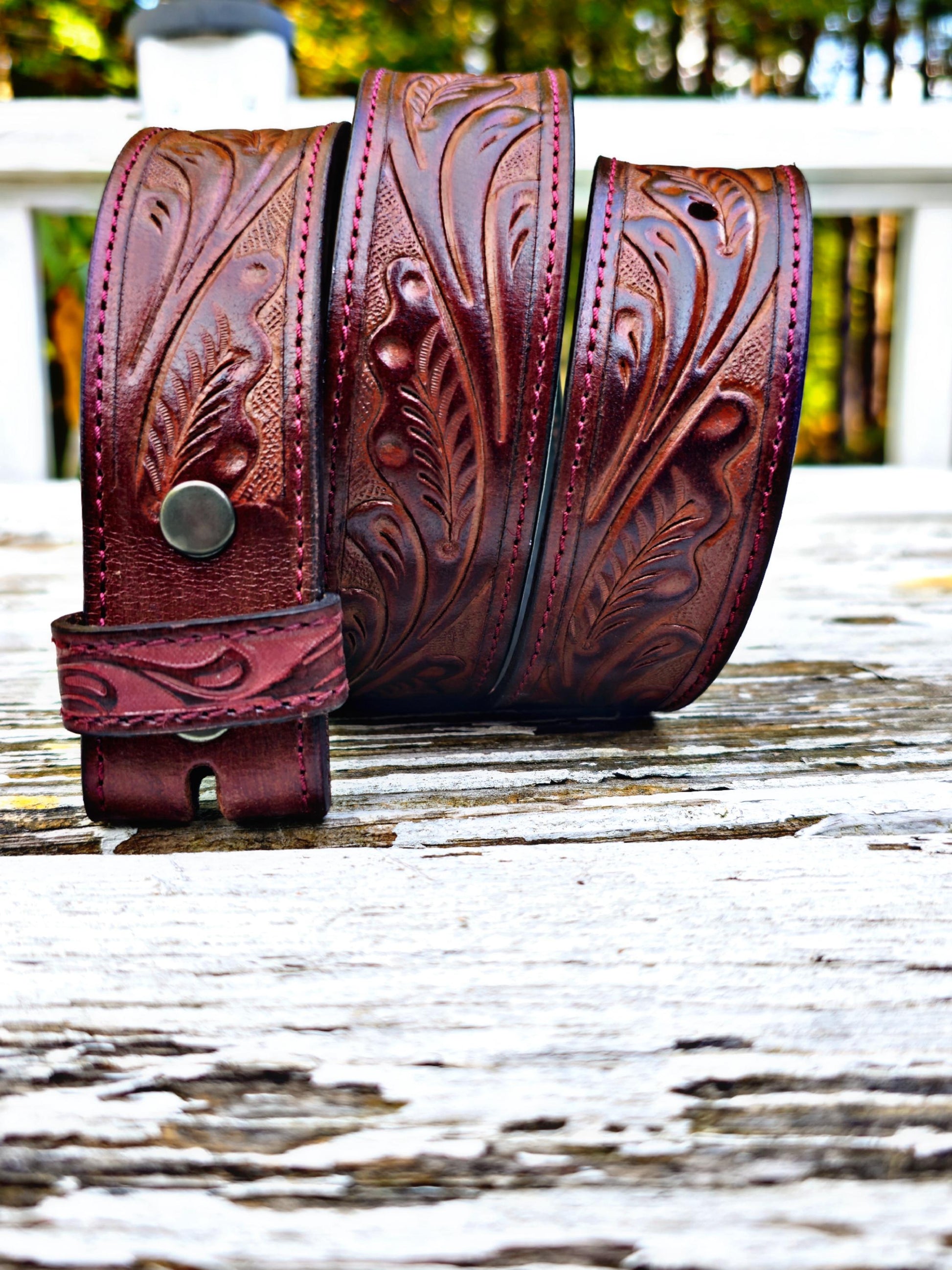 Hand-Tooled Full Grain Leather Western Belt: Embossed Unisex Design TEXANTACK