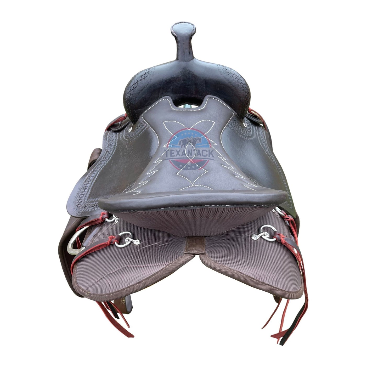 Lightweight Leather Cordura Trail Saddle: Basket Weave Tooling, Padded Seat TEXANTACK