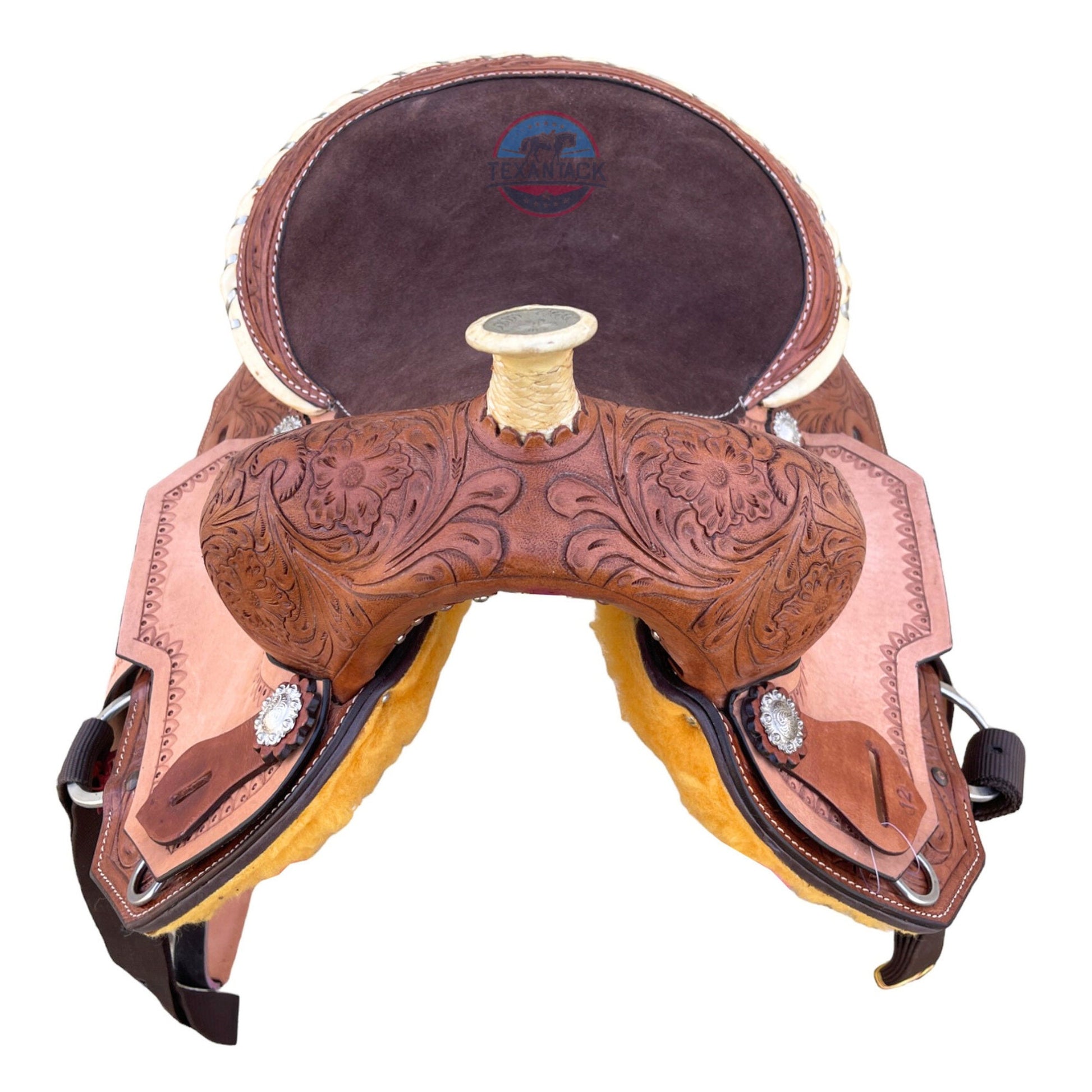 Kids Western Leather Barrel Saddle: Suede Seat, Matching Tack Set (10-13 inch) TEXANTACK
