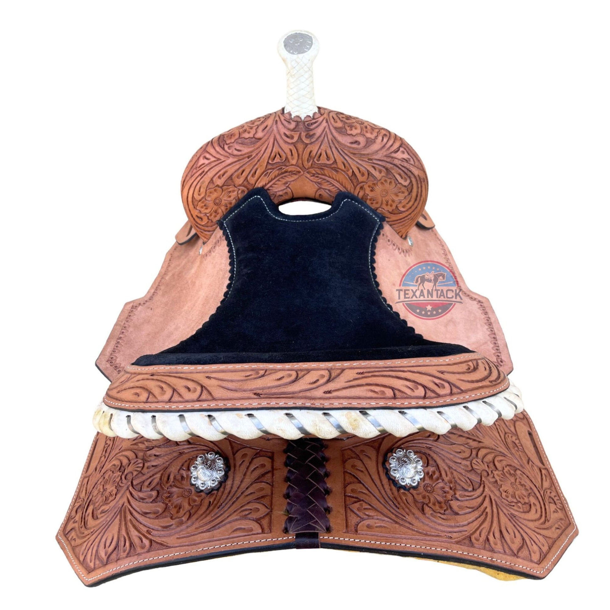 Kids Western Leather Barrel Saddle: Suede Seat, Matching Tack Set (10-13 inch) TEXANTACK