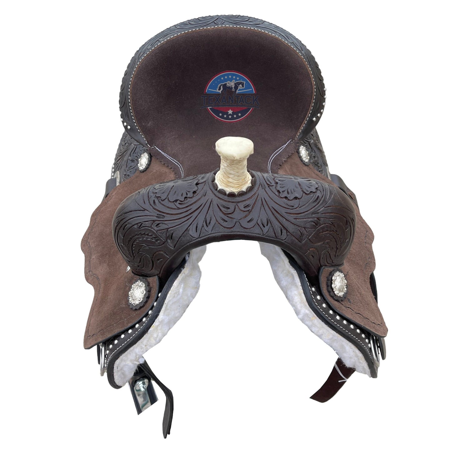 Youth/Pony Western Leather Barrel Saddle: Floral Tooled Single Skirt TEXANTACK