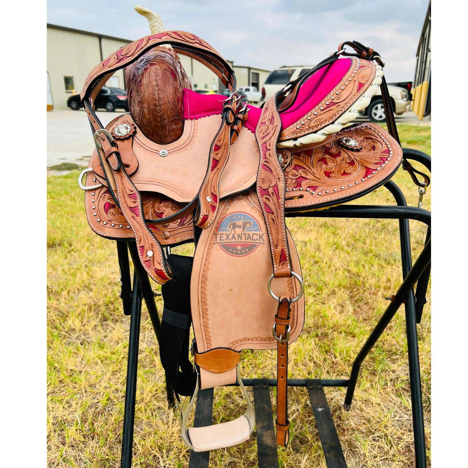 Youth Western Saddle: Handcrafted Leather with Suede Seat & Floral Tooling TEXANTACK