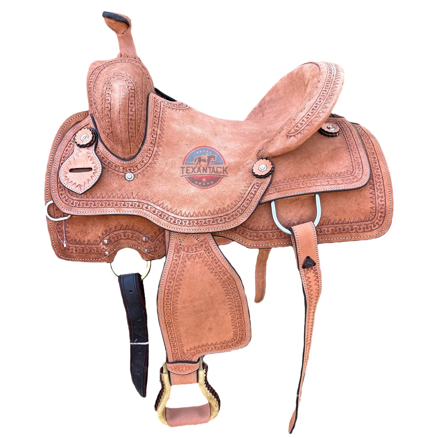 Youth Western Ranch Saddle: Serpentine Tooled Leather, Hard Seat TEXANTACK