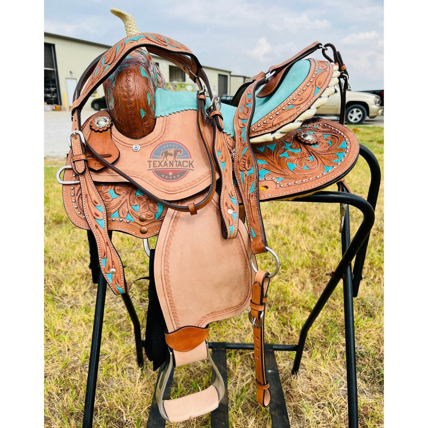 Youth Western Saddle: Handcrafted Leather with Suede Seat & Floral Tooling TEXANTACK