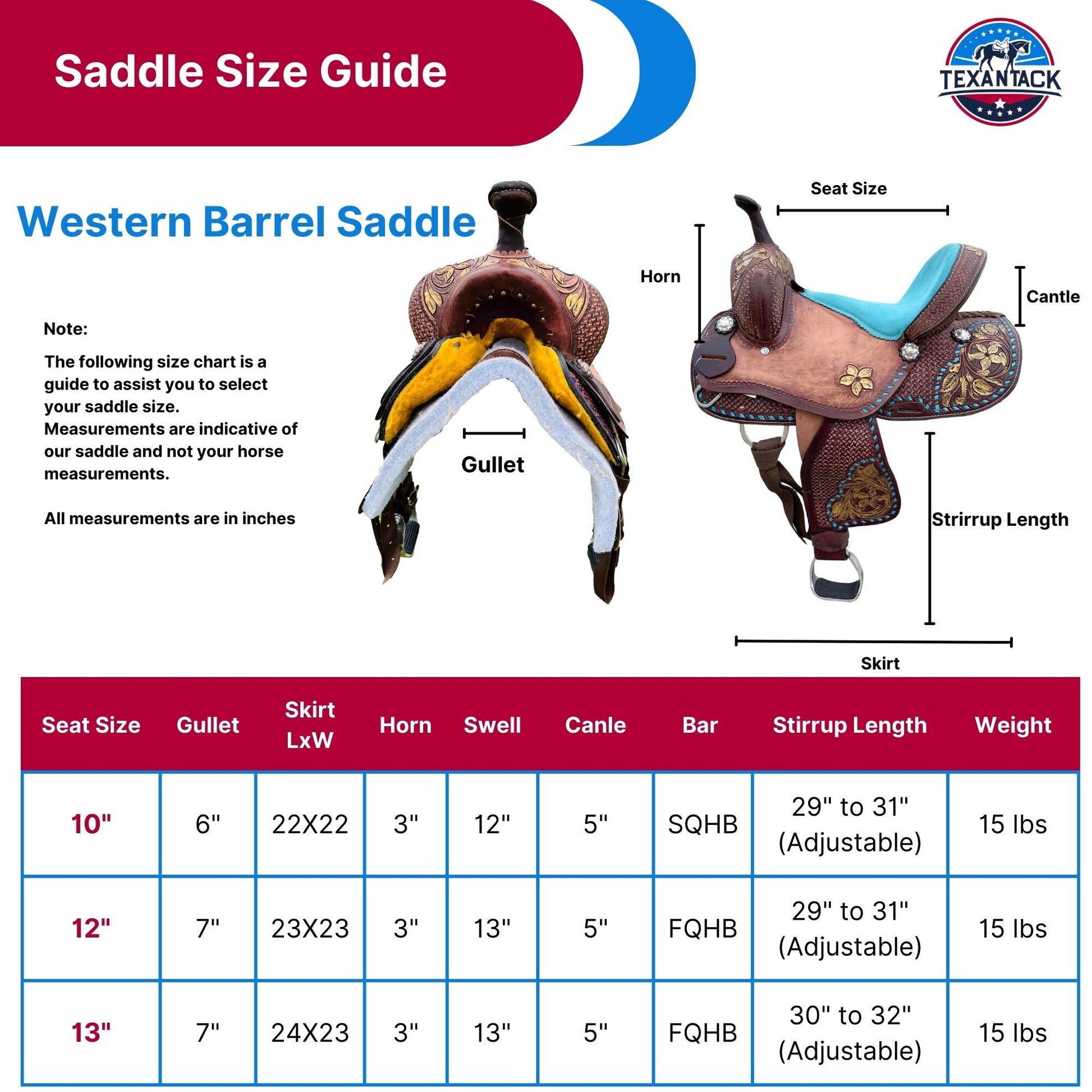 Youth Leather Barrel Racing Saddle: Floral Basket Weave Tooling (10/12/13 inch) TEXANTACK