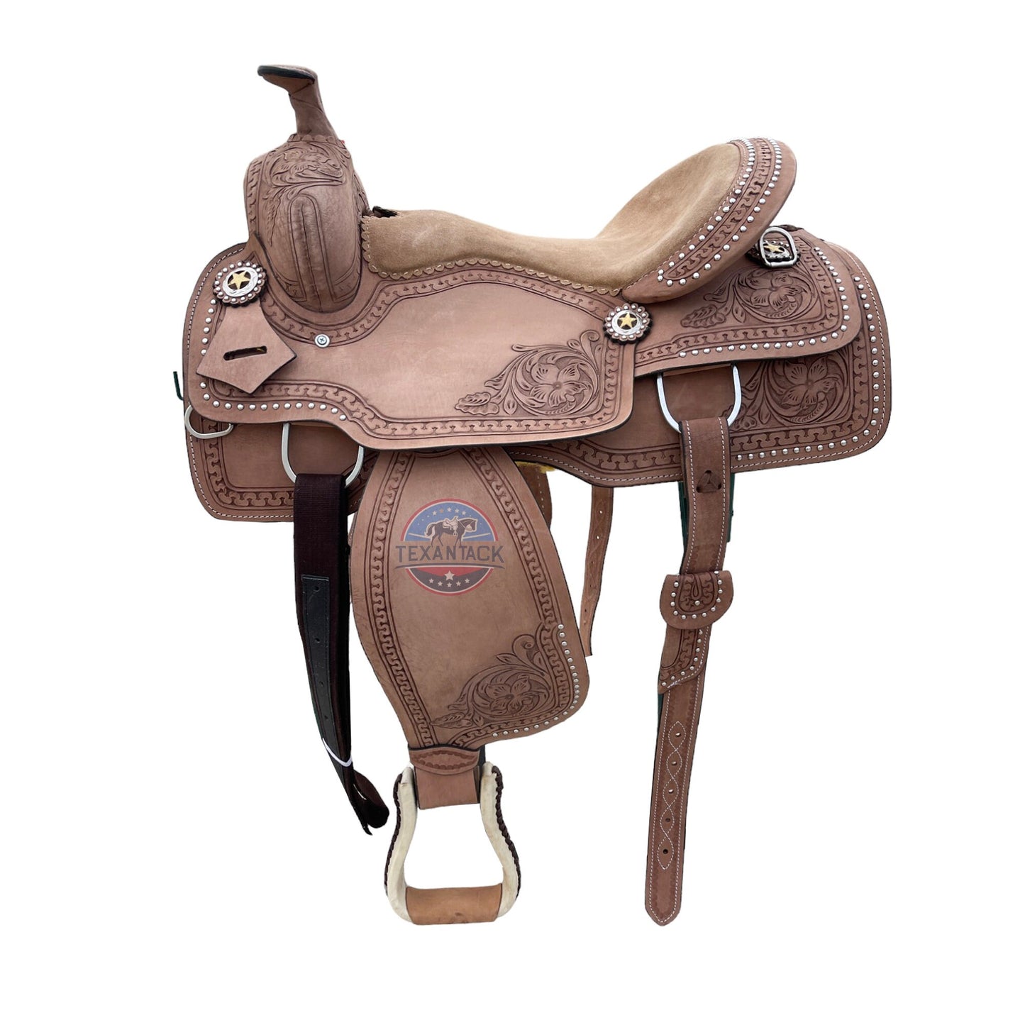 Silver Beaded Leather Western Saddle: Floral Tooling, Free Tack Set TEXANTACK