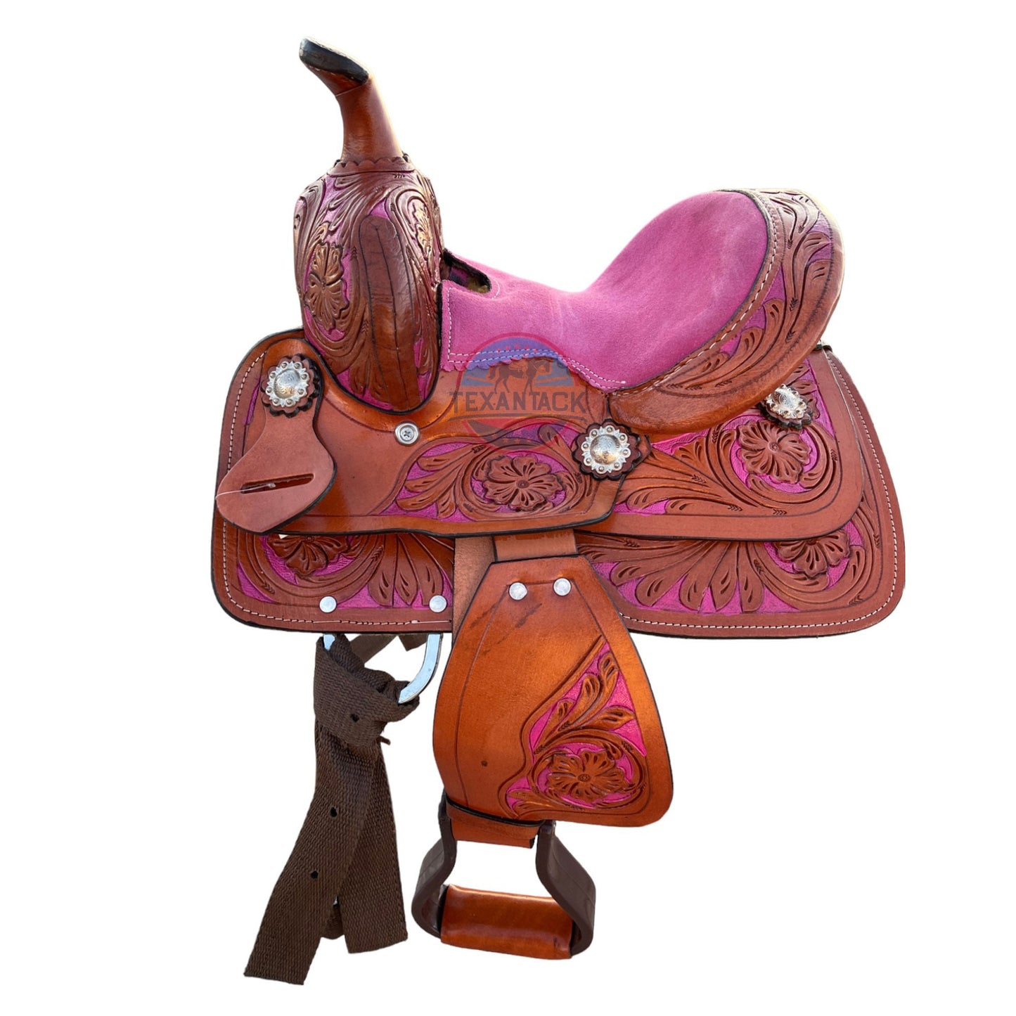 Mini/Pony Western Horse Barrel Saddle Floral Tooled- 8 Inch TEXANTACK