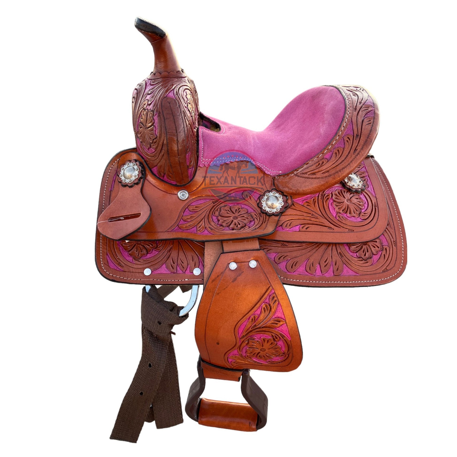 Mini/Pony Western Horse Barrel Saddle Floral Tooled- 8 Inch TEXANTACK