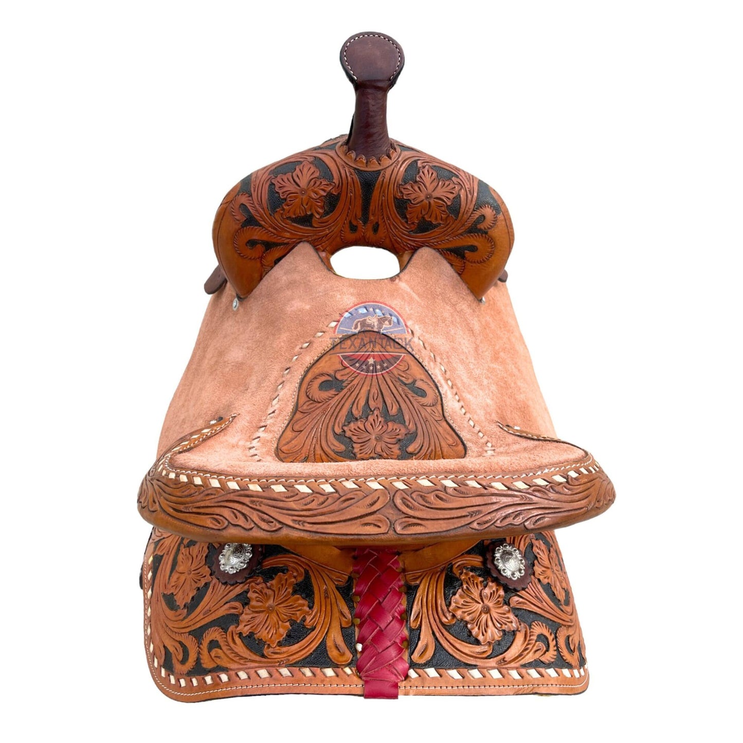 Floral Tooled Western Barrel Saddle with Roughout Leather TEXANTACK