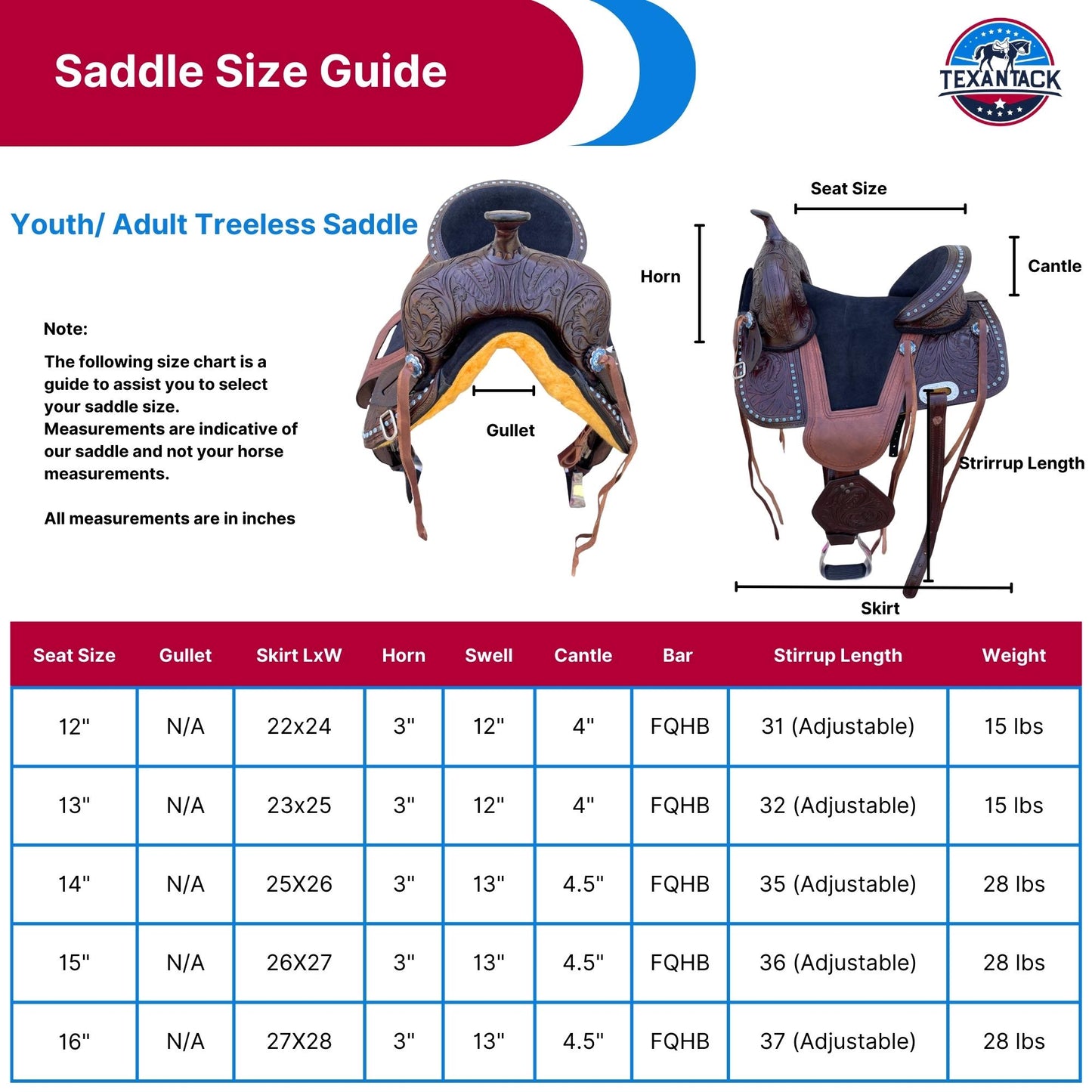 Youth/Adult Western Treeless Saddle - Premium Leather, Flexible Fit, Lightweight Design for Barrel Racing & Trail Riding - Free Shipping TEXANTACK