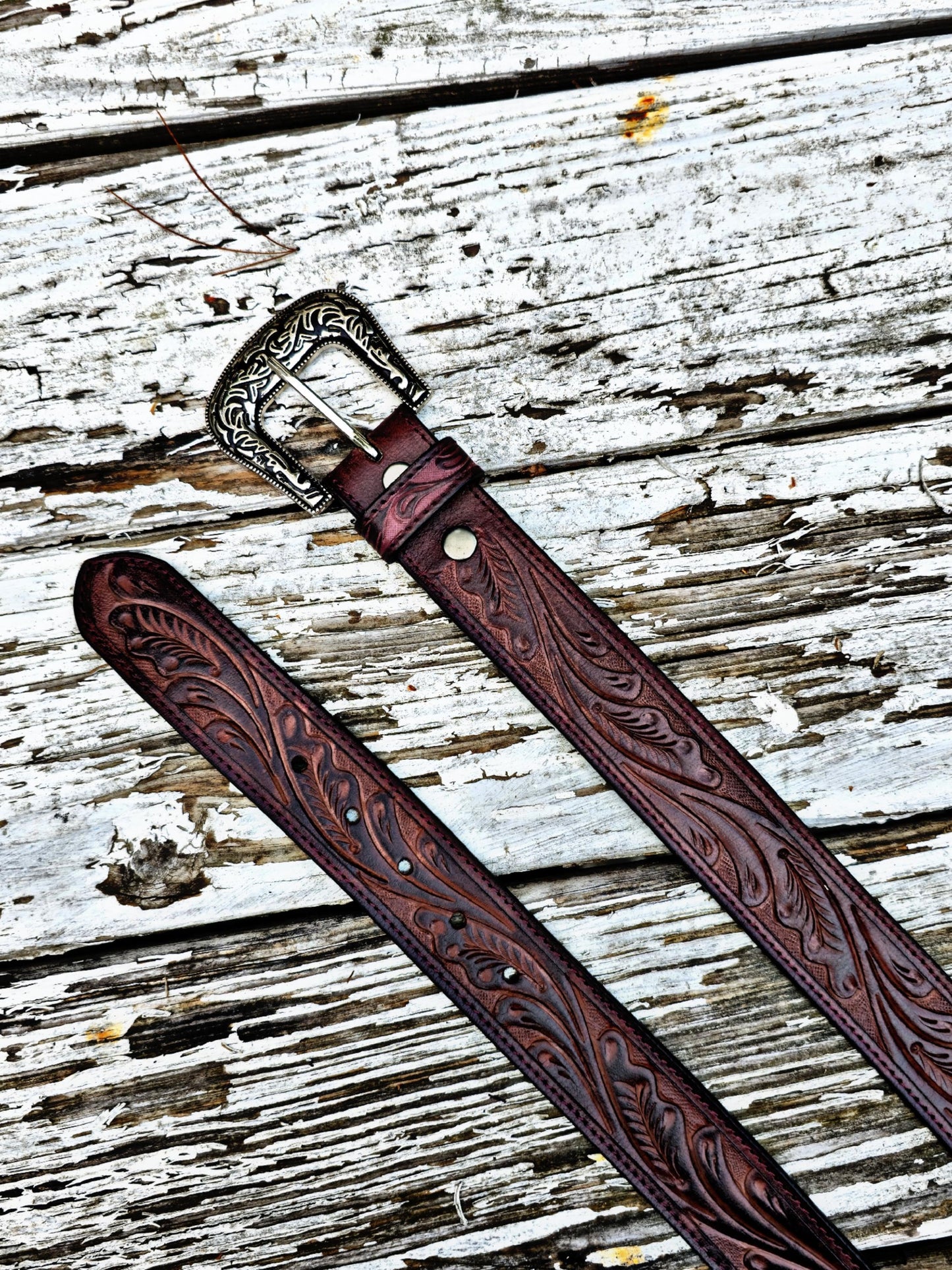 Hand-Tooled Full Grain Leather Western Belt: Embossed Unisex Design TEXANTACK