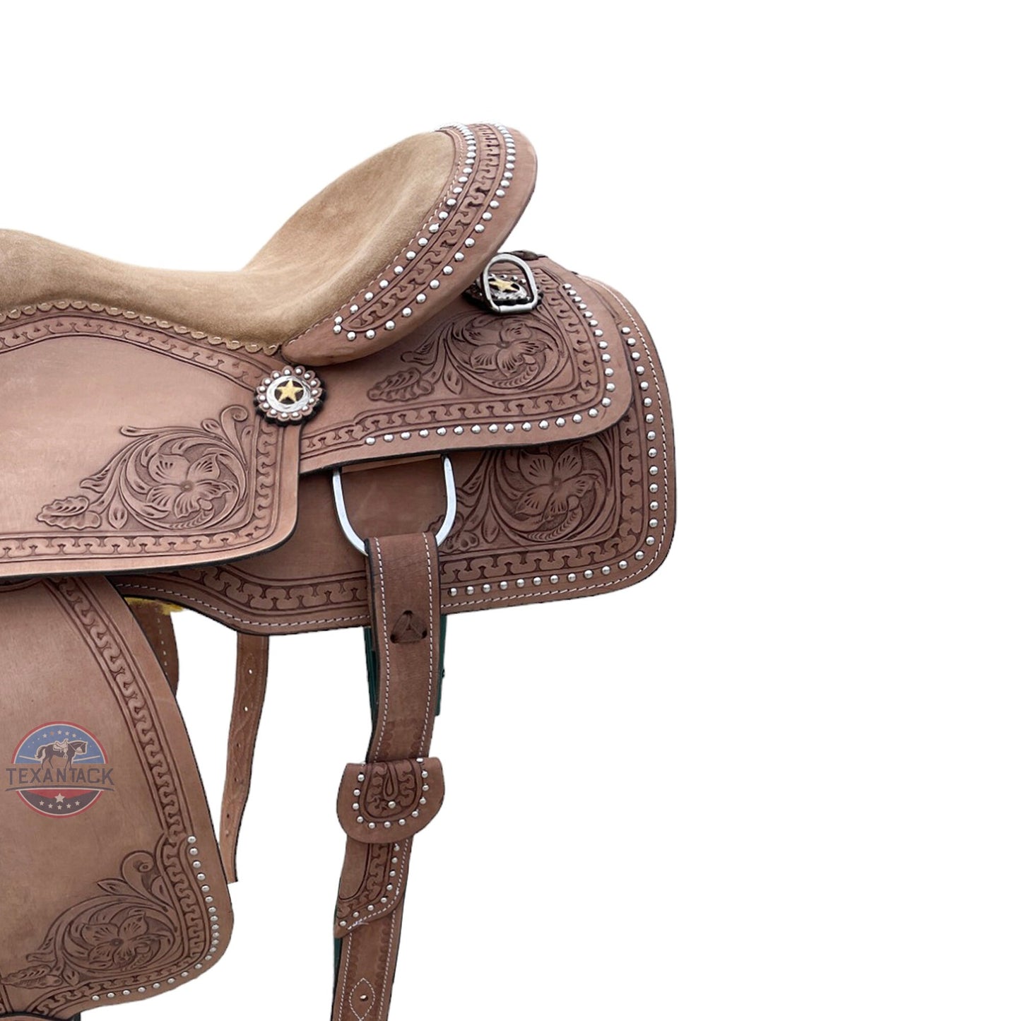 Silver Beaded Leather Western Saddle: Floral Tooling, Free Tack Set TEXANTACK