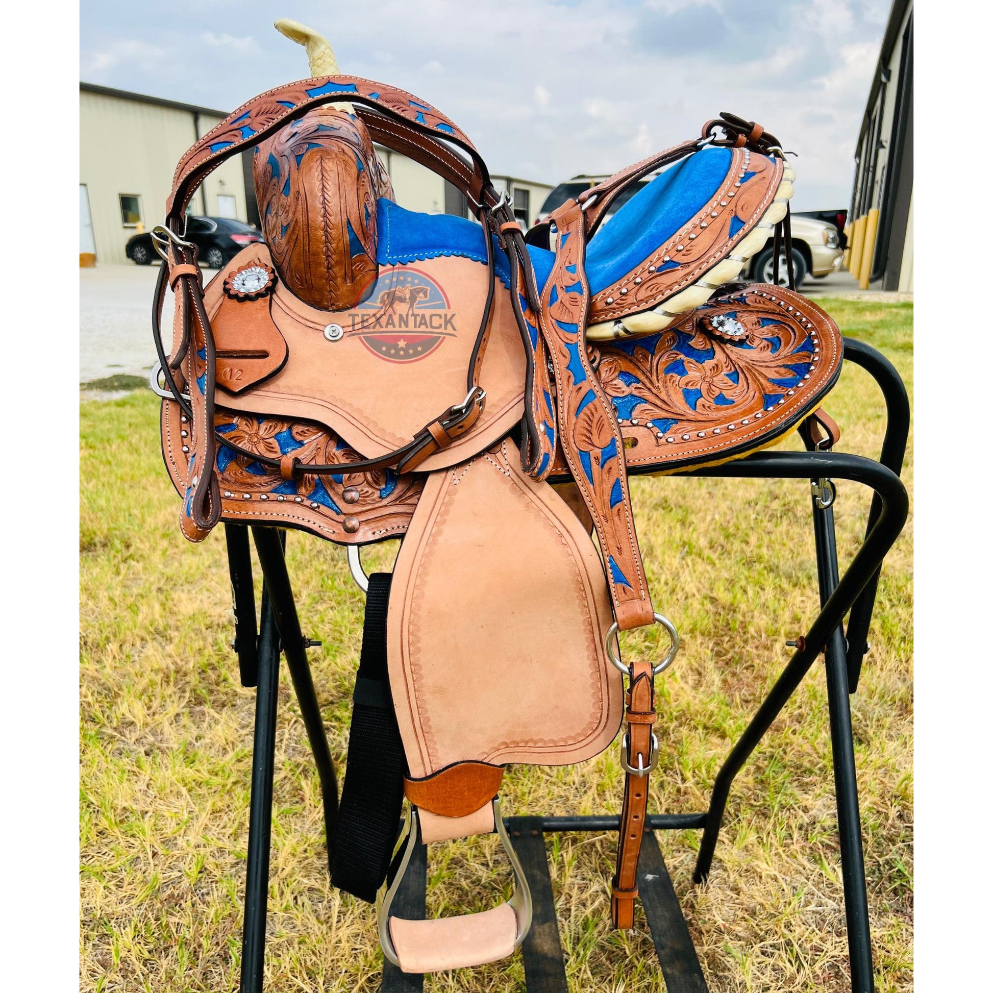 Youth Western Saddle: Handcrafted Leather with Suede Seat & Floral Tooling TEXANTACK