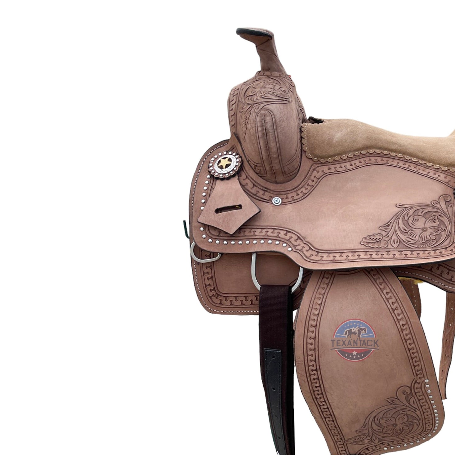 Silver Beaded Leather Western Saddle: Floral Tooling, Free Tack Set TEXANTACK