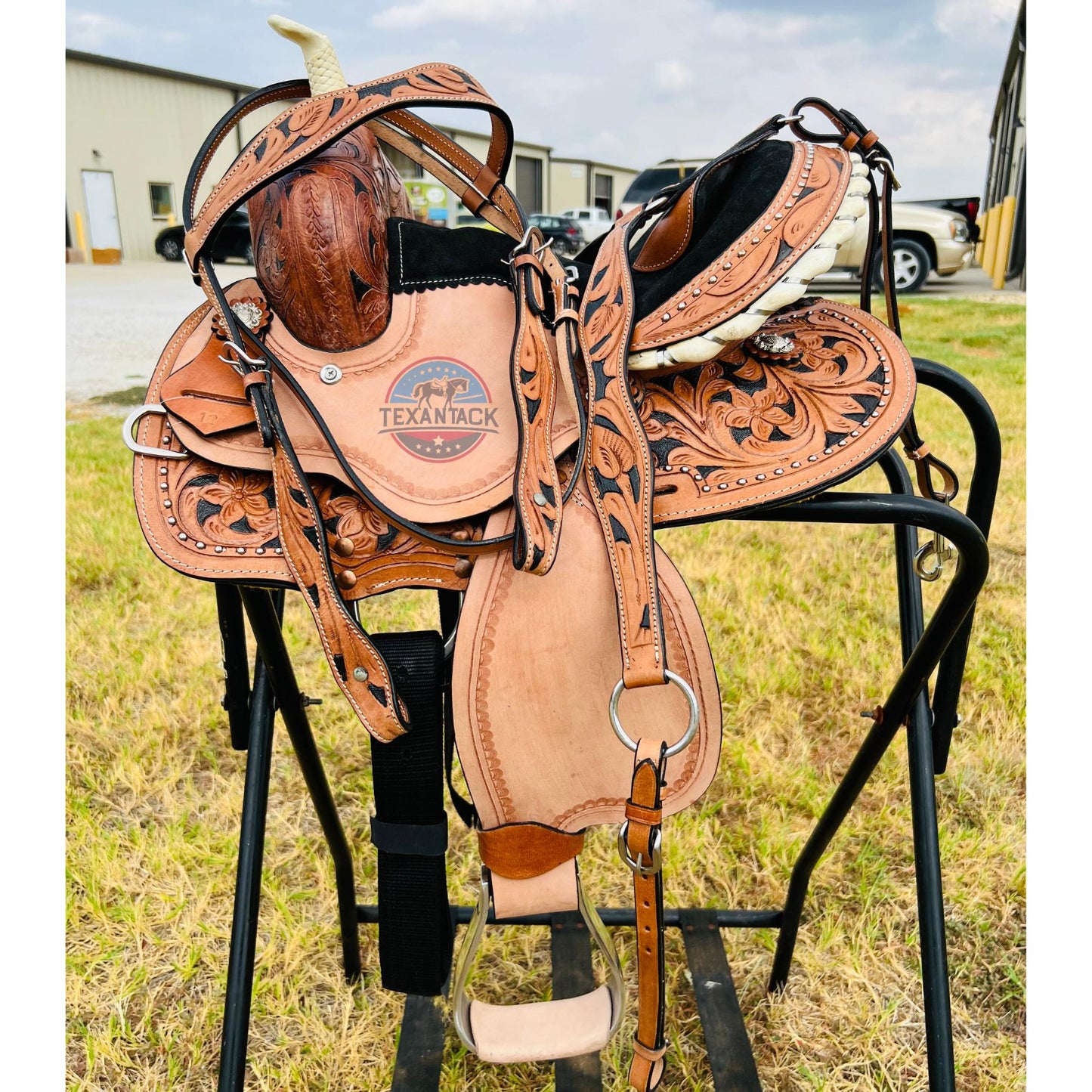 Youth Western Saddle: Handcrafted Leather with Suede Seat & Floral Tooling TEXANTACK