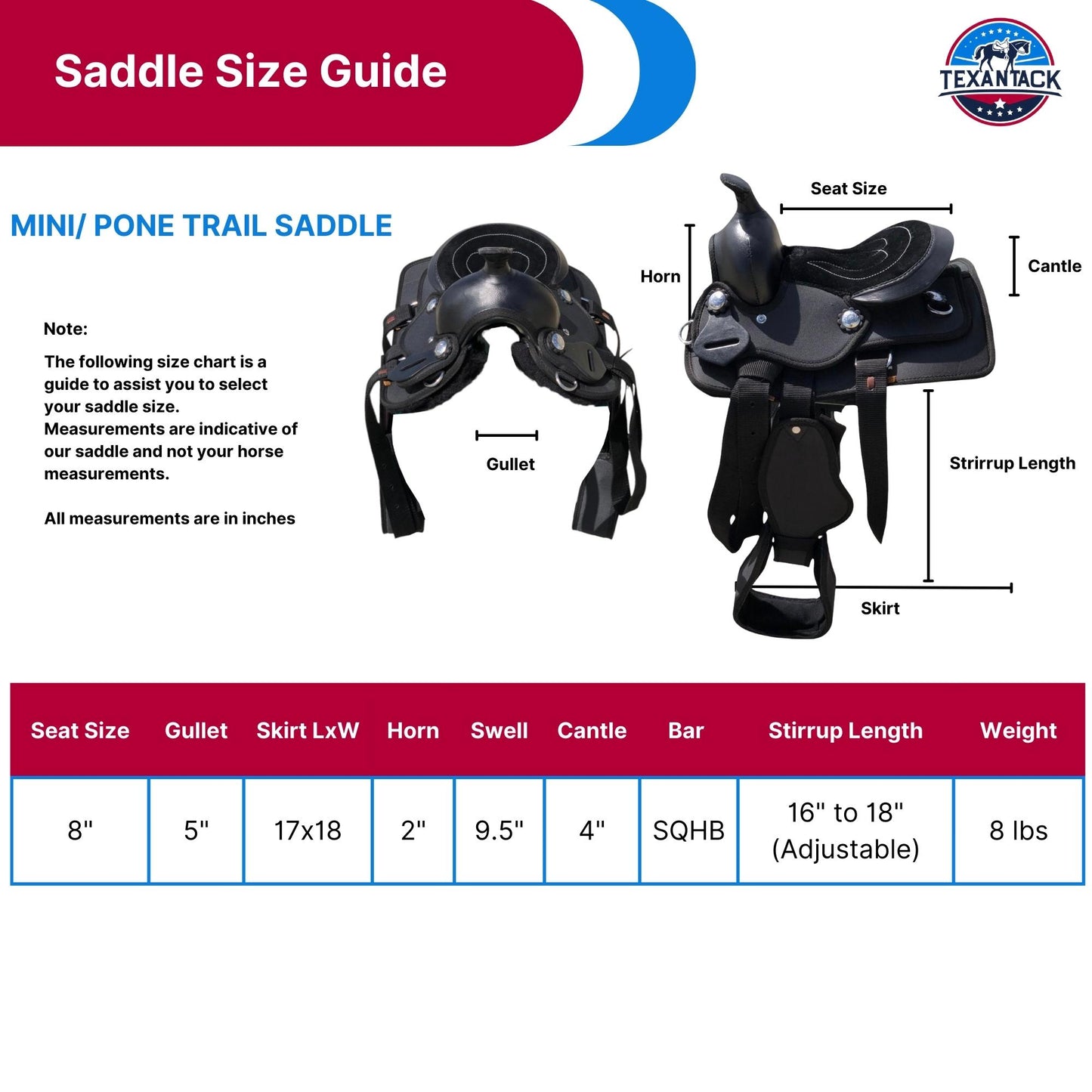 Miniature Western Horse Saddle: Lightweight Synthetic Saddle (8 inch) TEXANTACK