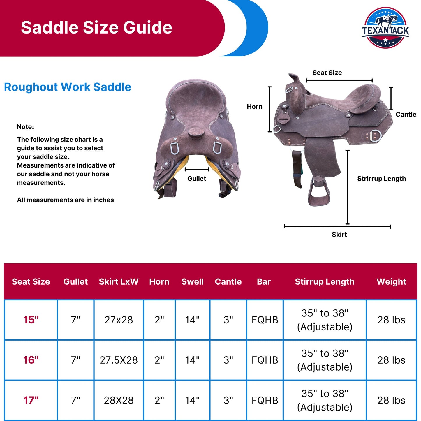 Western Roughout Leather Work Saddle: Comfort Ride - 15/16/17 Inch TEXANTACK