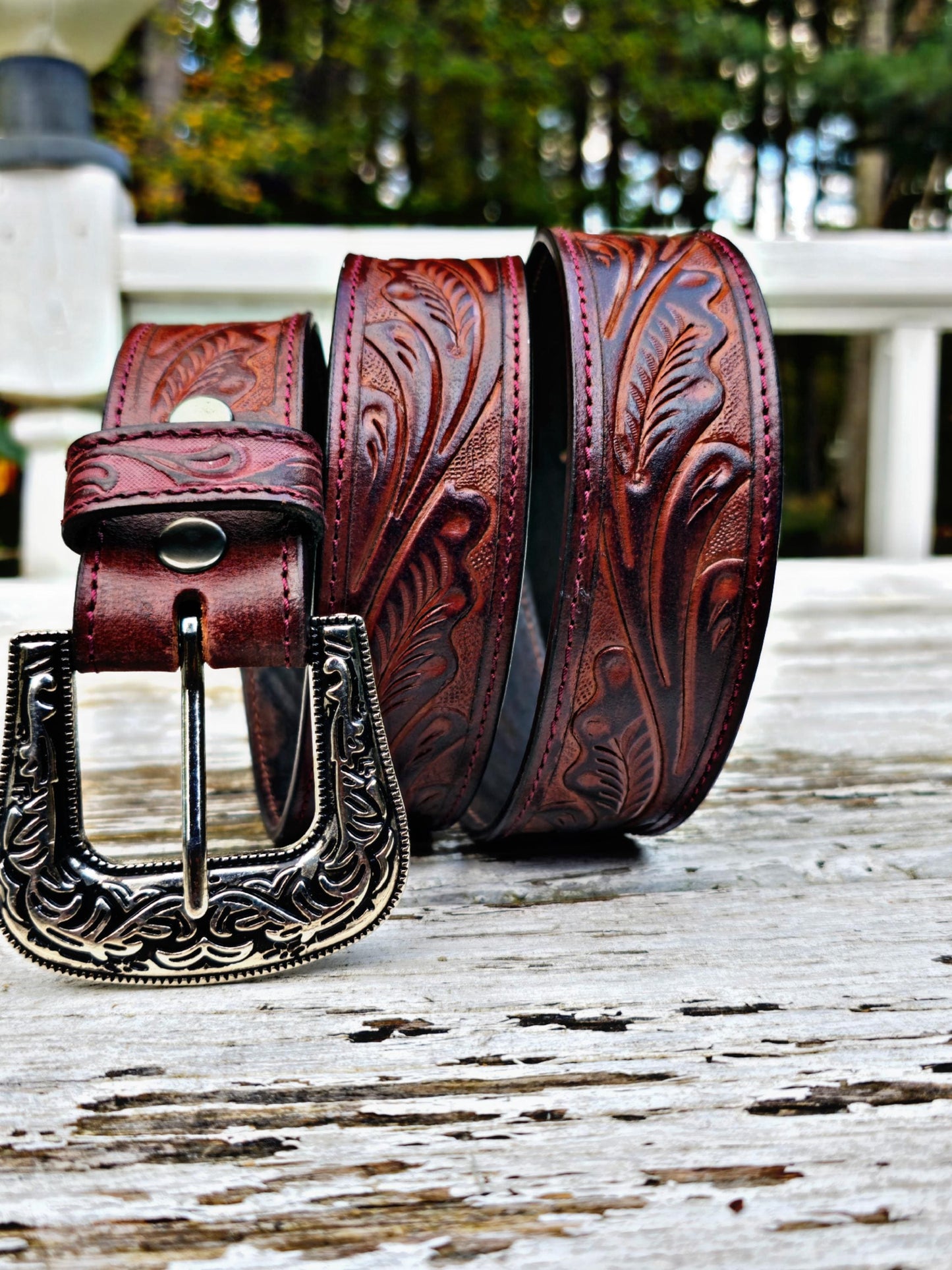 Hand-Tooled Full Grain Leather Western Belt: Embossed Unisex Design TEXANTACK