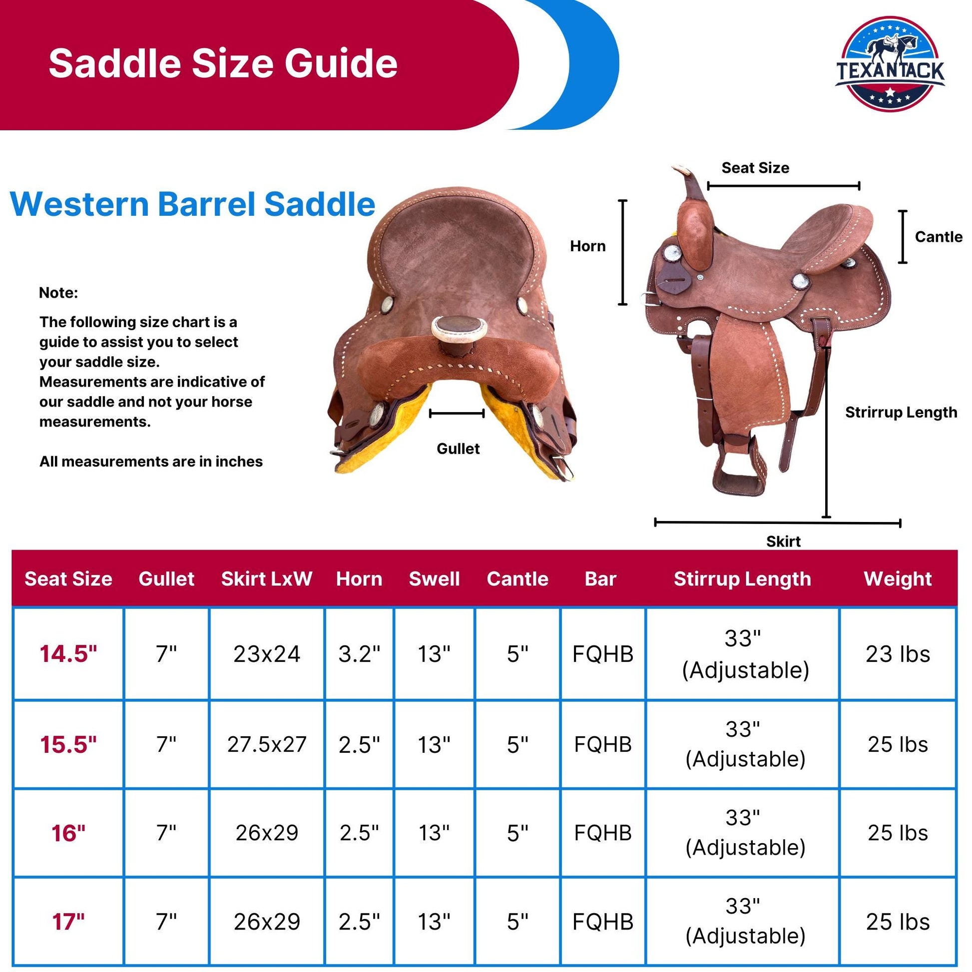 14.5" Roughout Leather Barrel Racing Saddle: Lightweight Western Horse Saddle TEXANTACK
