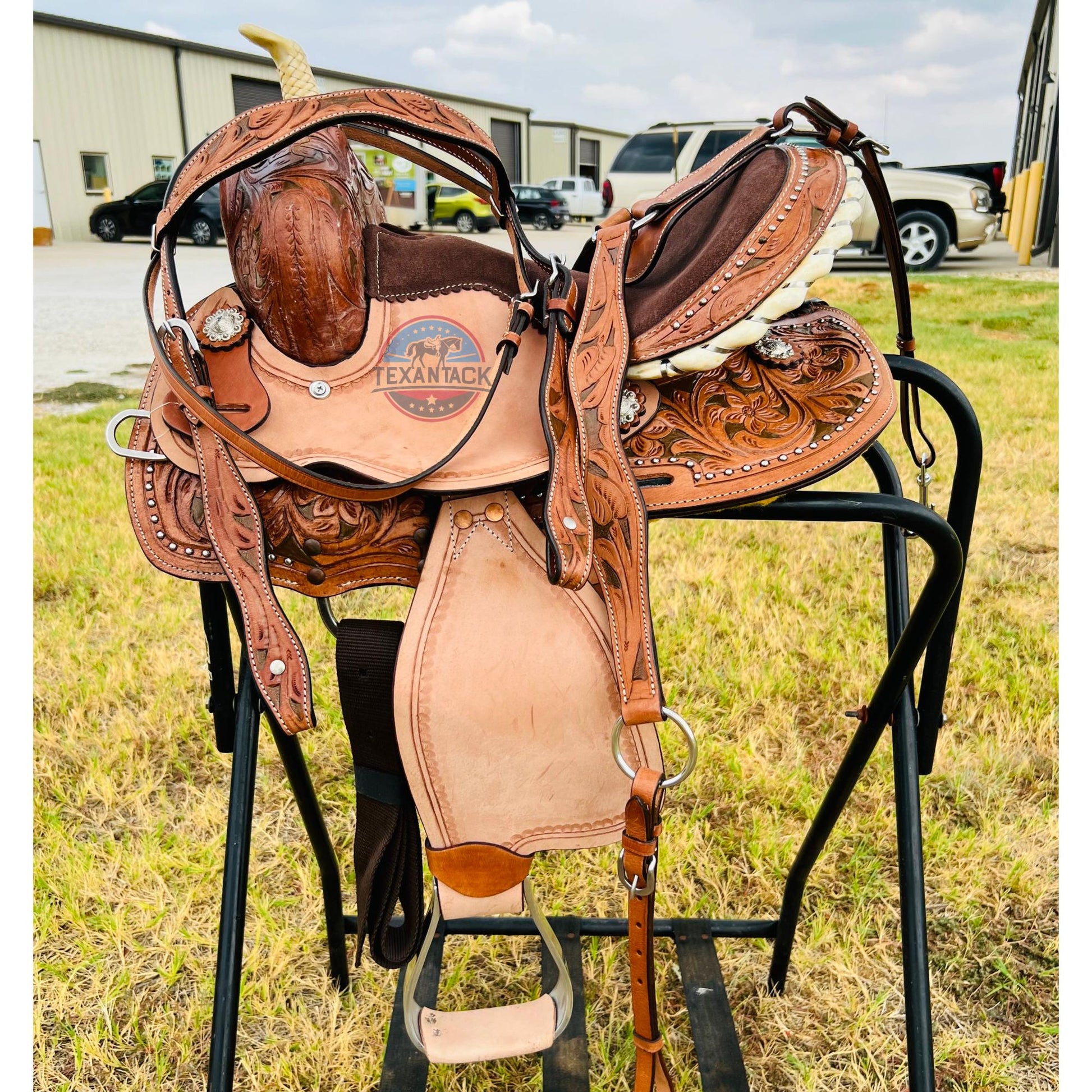 Youth Western Saddle: Handcrafted Leather with Suede Seat & Floral Tooling TEXANTACK