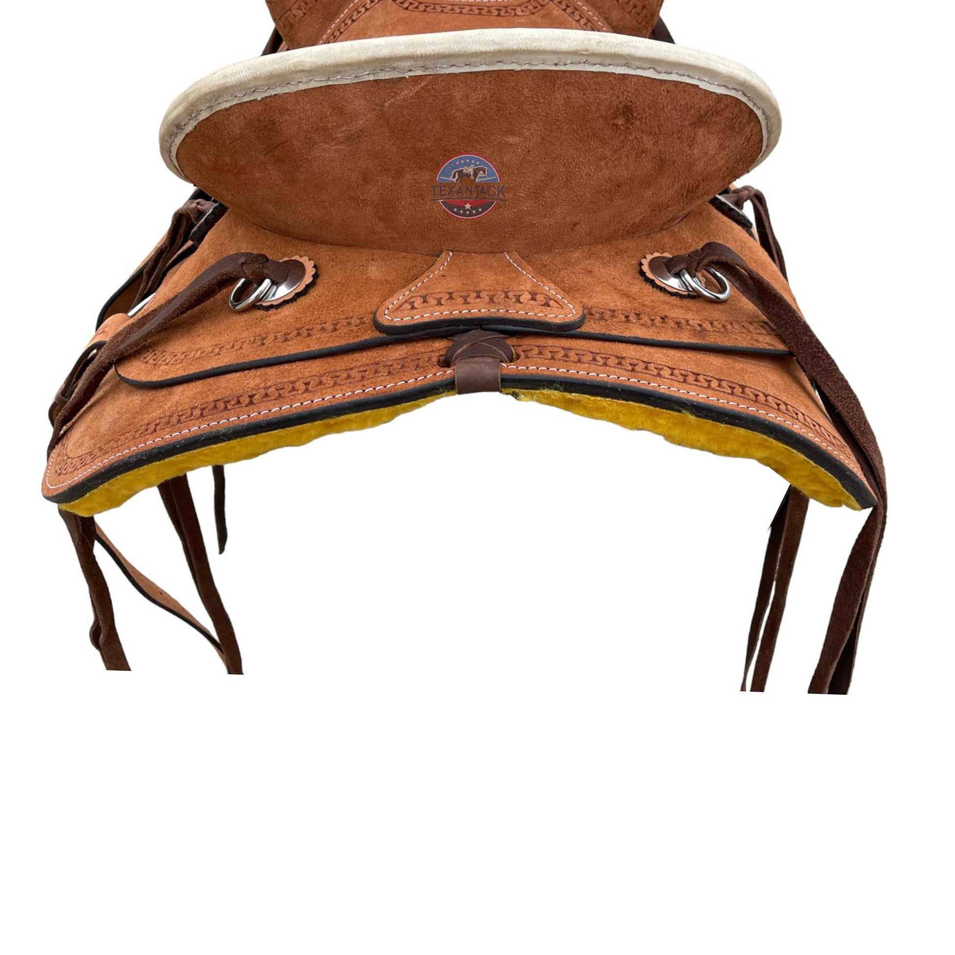 Youth Western Saddle: Genuine Leather Ranch Saddle with Serpentine Tooling TEXANTACK