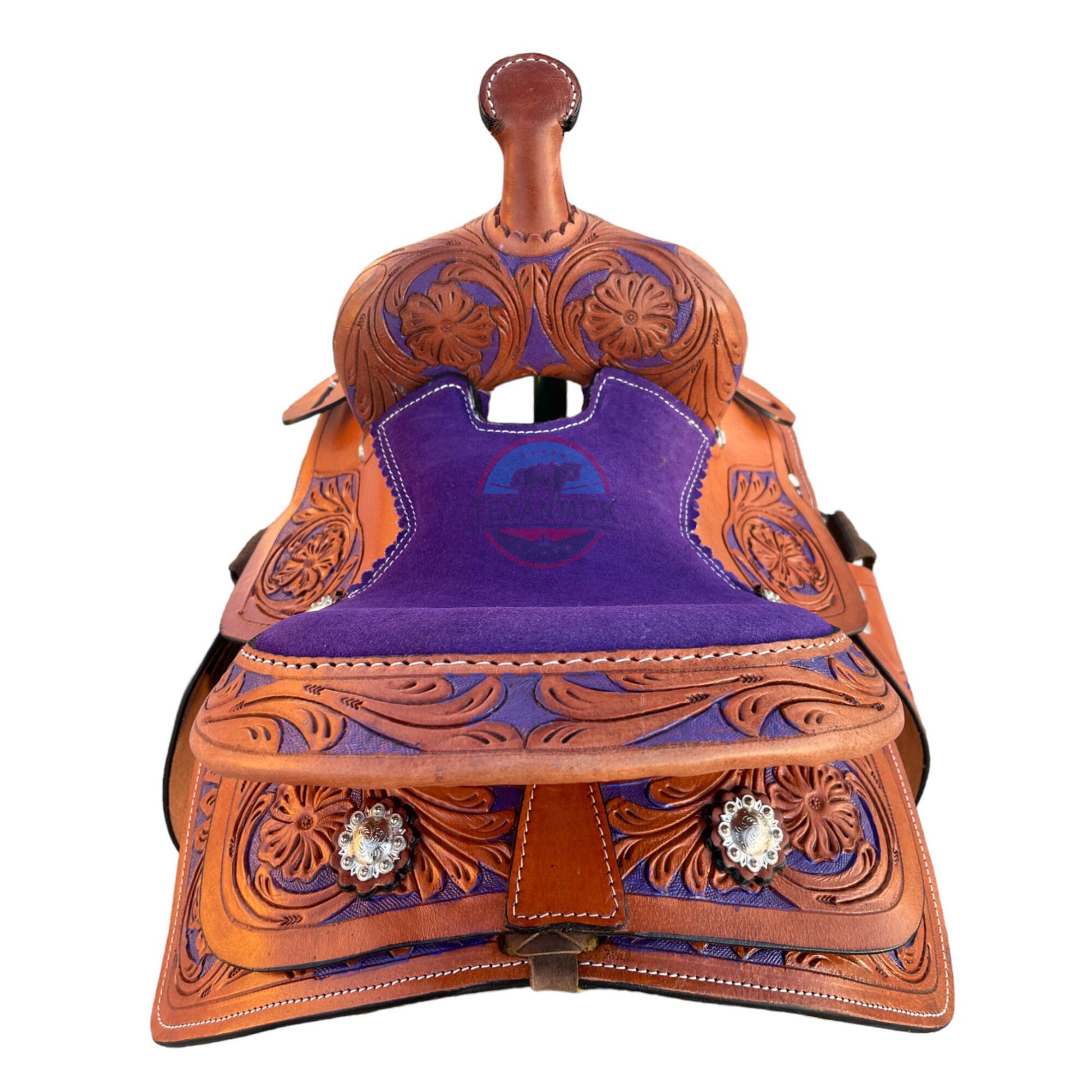 Mini/Pony Western Horse Barrel Saddle Floral Tooled- 8 Inch TEXANTACK