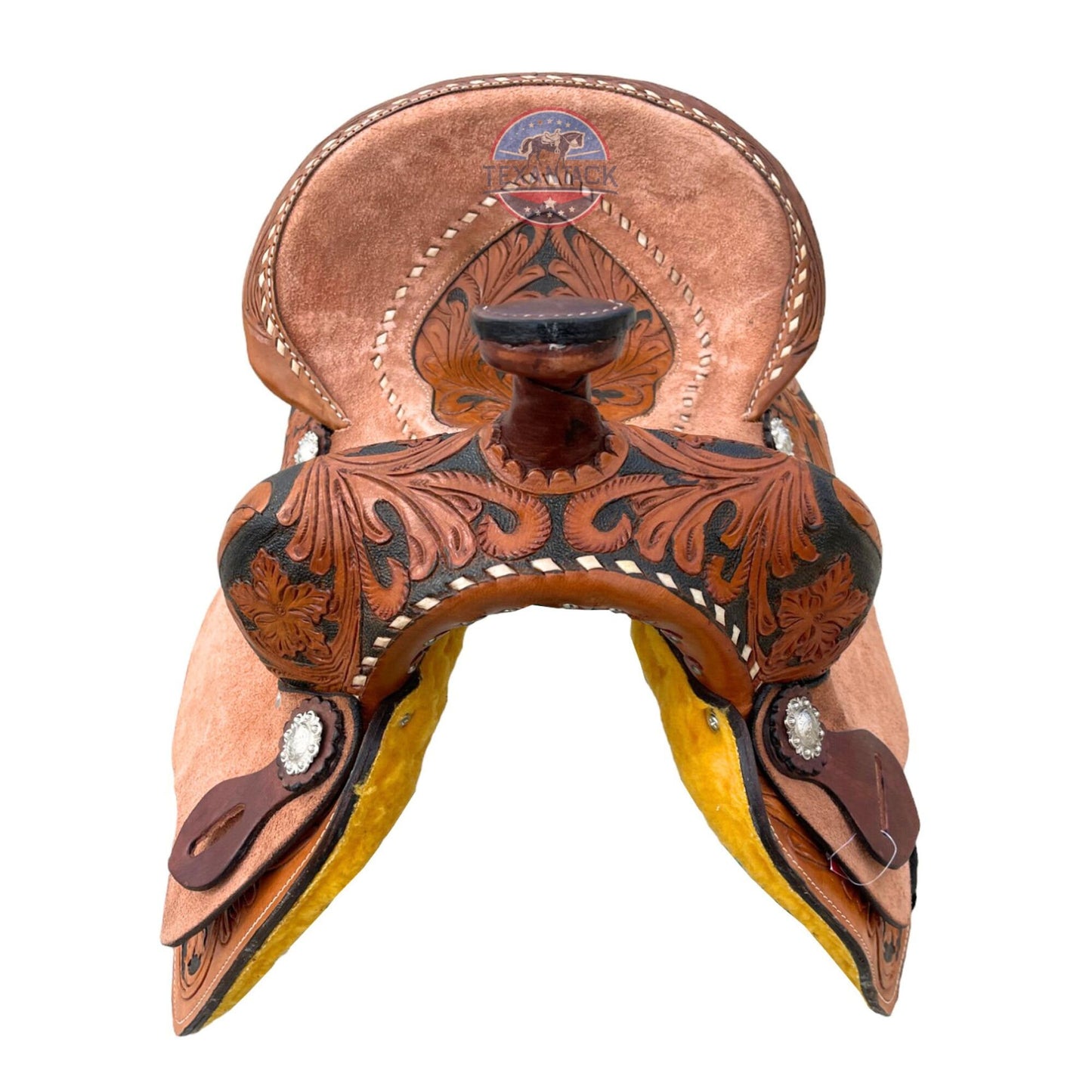 Floral Tooled Western Barrel Saddle with Roughout Leather TEXANTACK