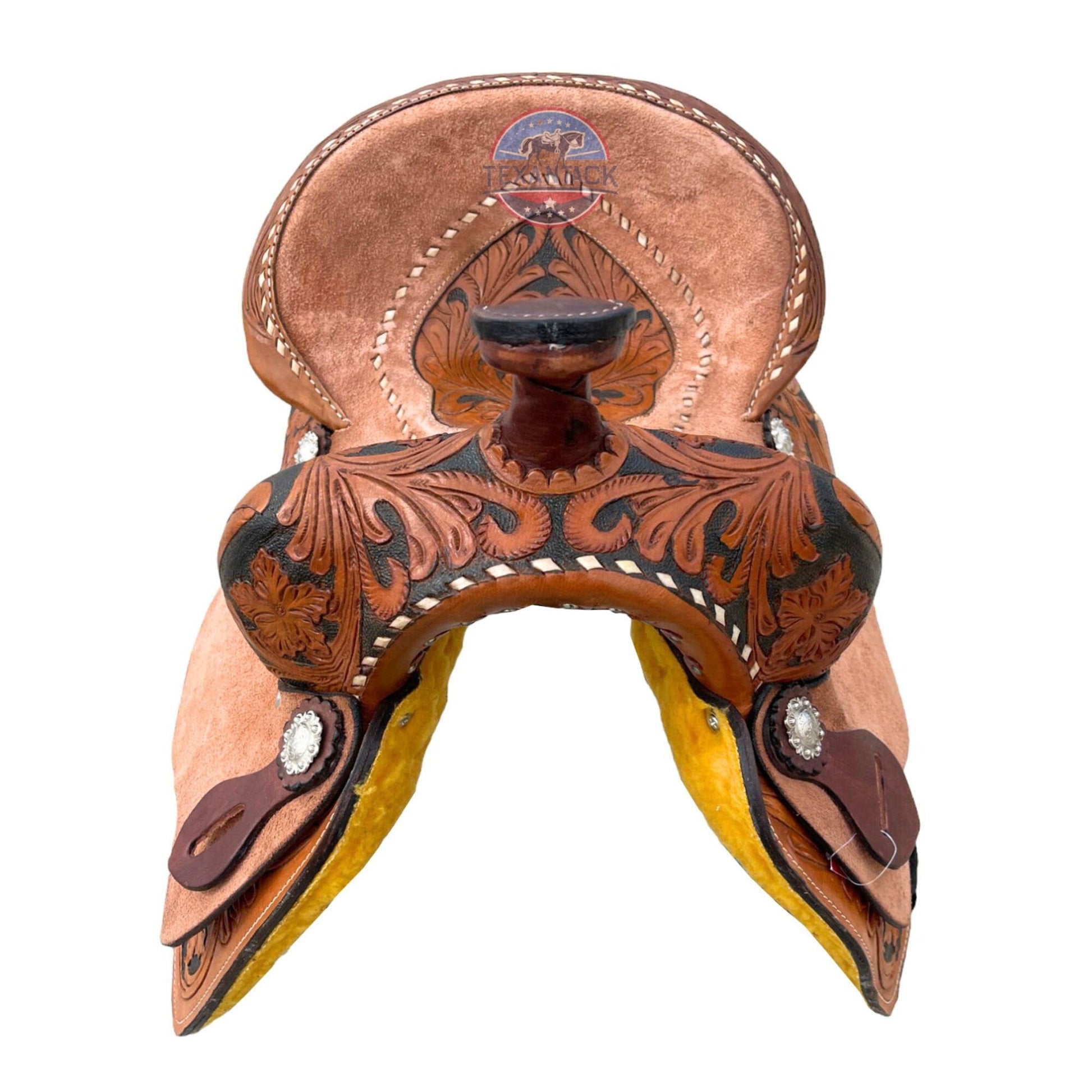 Floral Tooled Western Barrel Saddle with Roughout Leather TEXANTACK