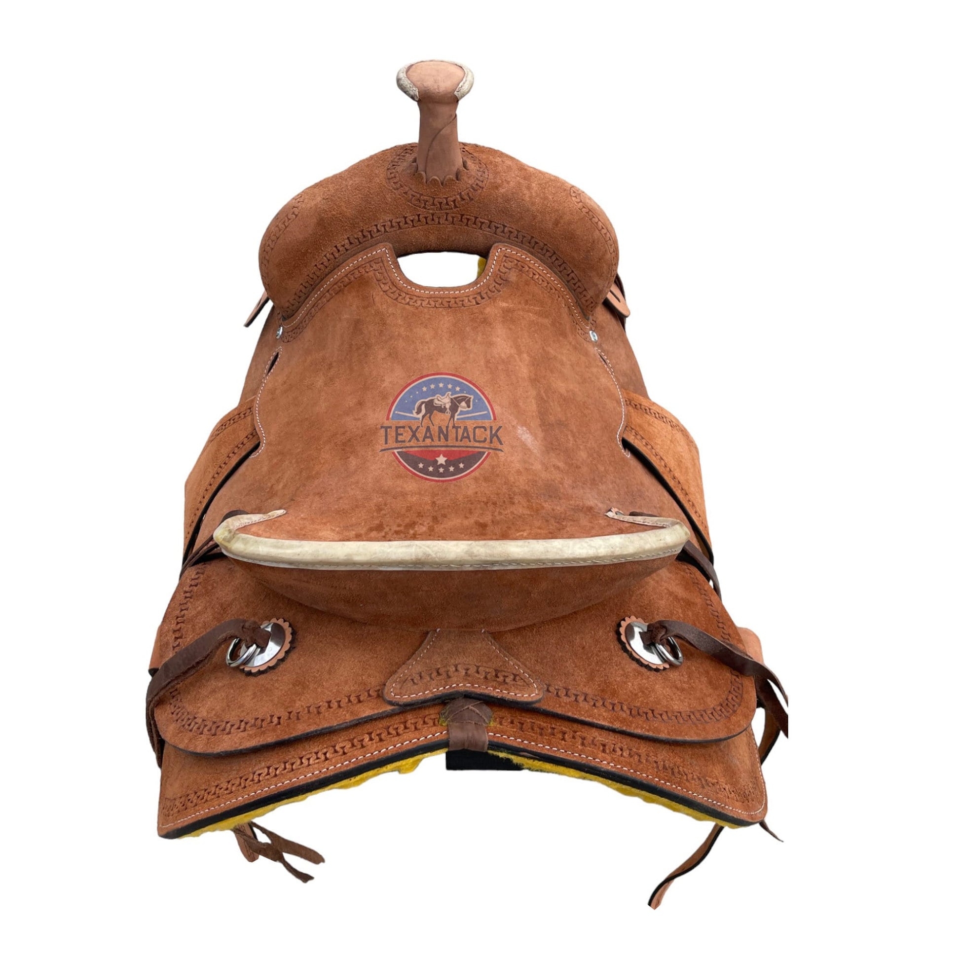 Roughout Leather Ranch Saddle: Serpentine Tooled Western Saddle TEXANTACK