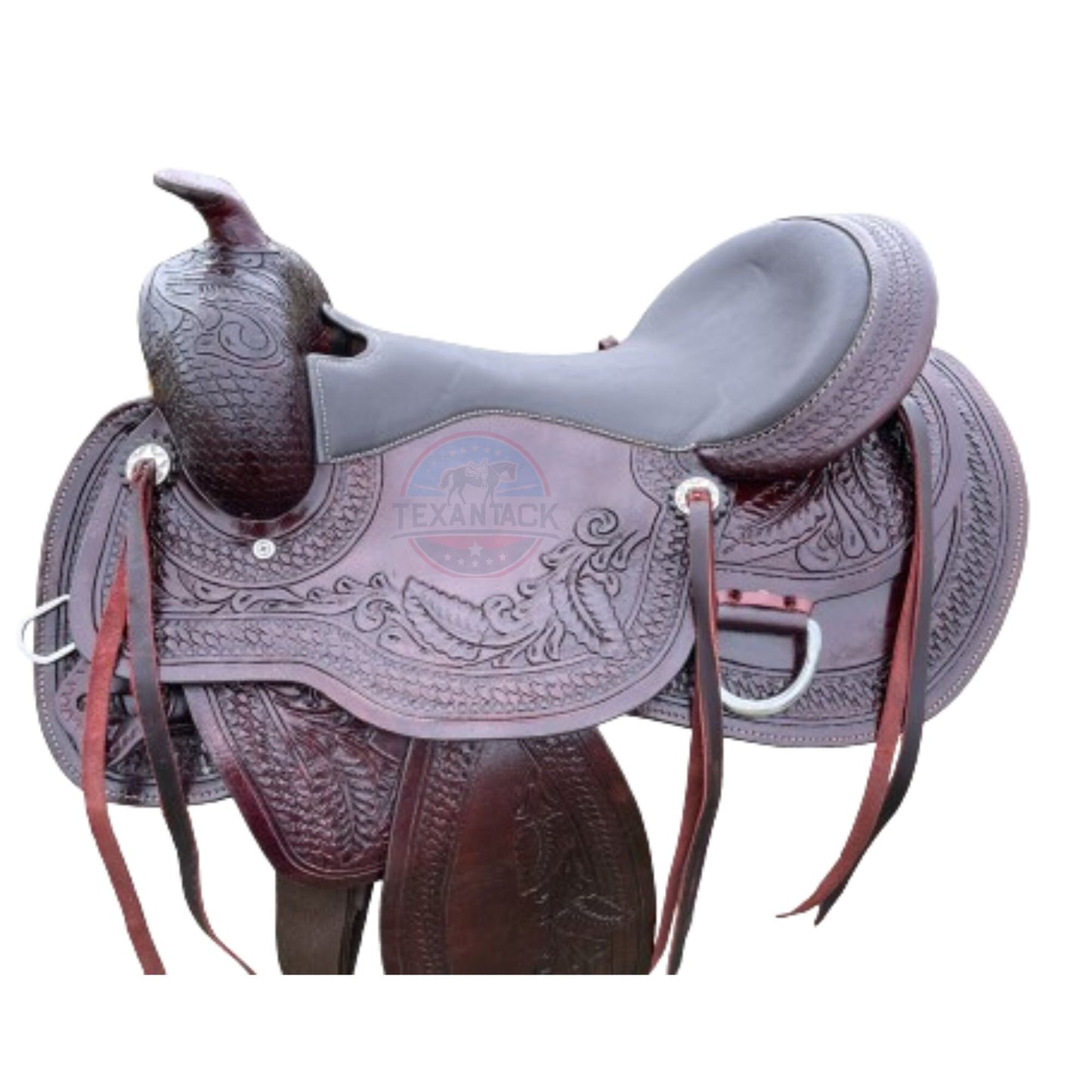 Premium Leather Western Endurance Saddle - Western Pleasure Trail Horse Saddle with Floral Tooling & Padded Seat in 15”, 16”, 17” Size TEXANTACK