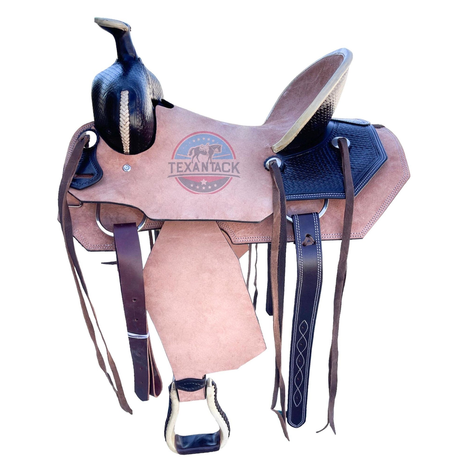 Two-Tone Leather Horse Saddle: Roughout Ranch Saddle (Sizes 10"–18.5") TEXANTACK
