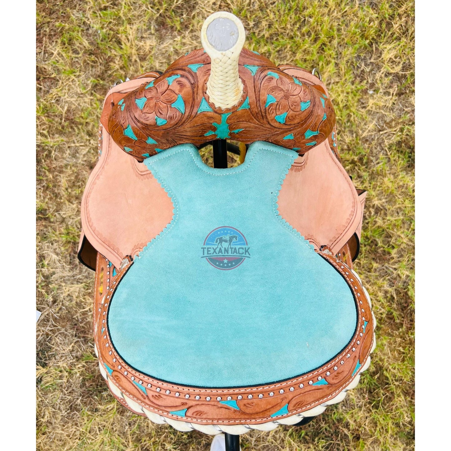 Youth Western Saddle: Handcrafted Leather with Suede Seat & Floral Tooling TEXANTACK