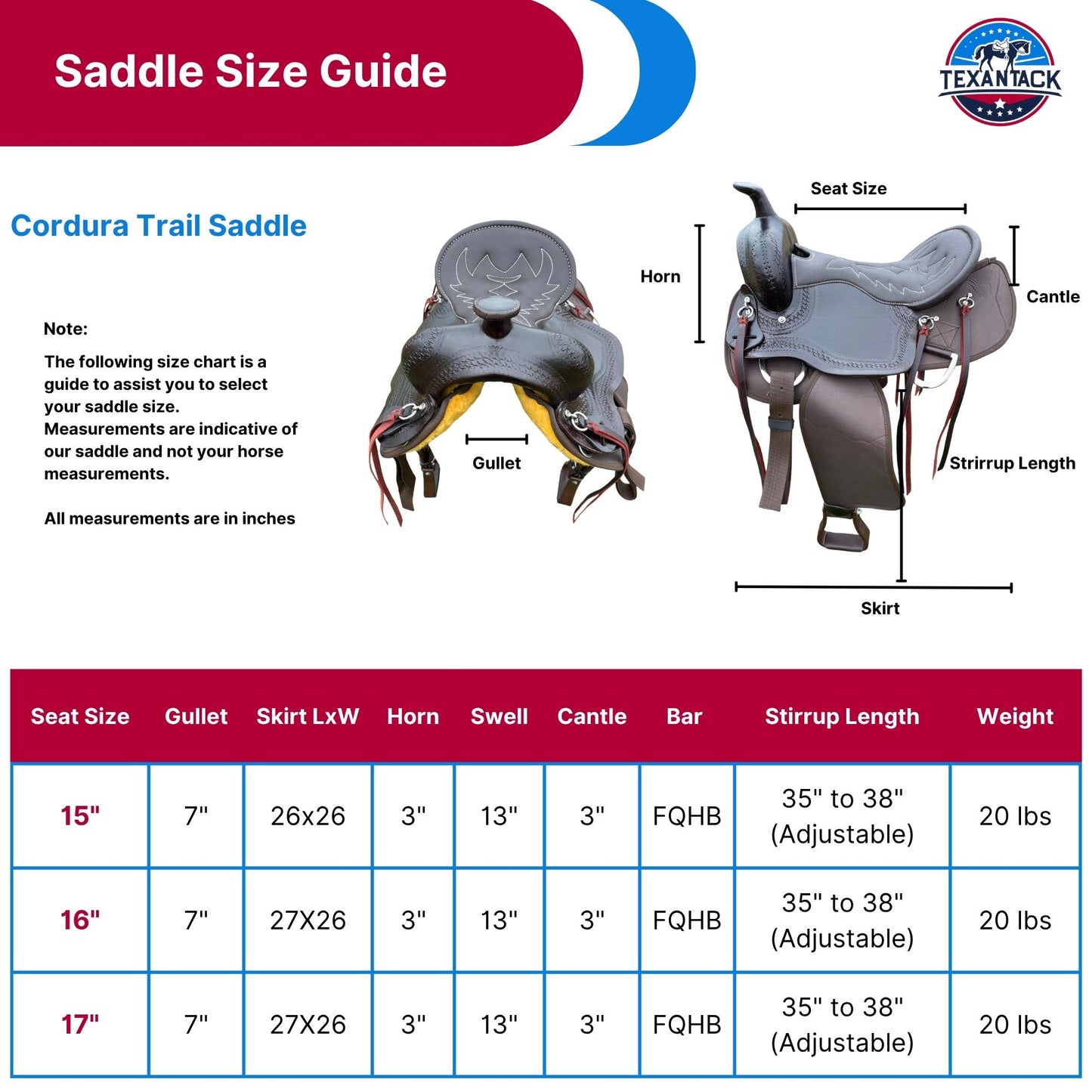 Lightweight Leather Cordura Trail Saddle: Basket Weave Tooling, Padded Seat TEXANTACK