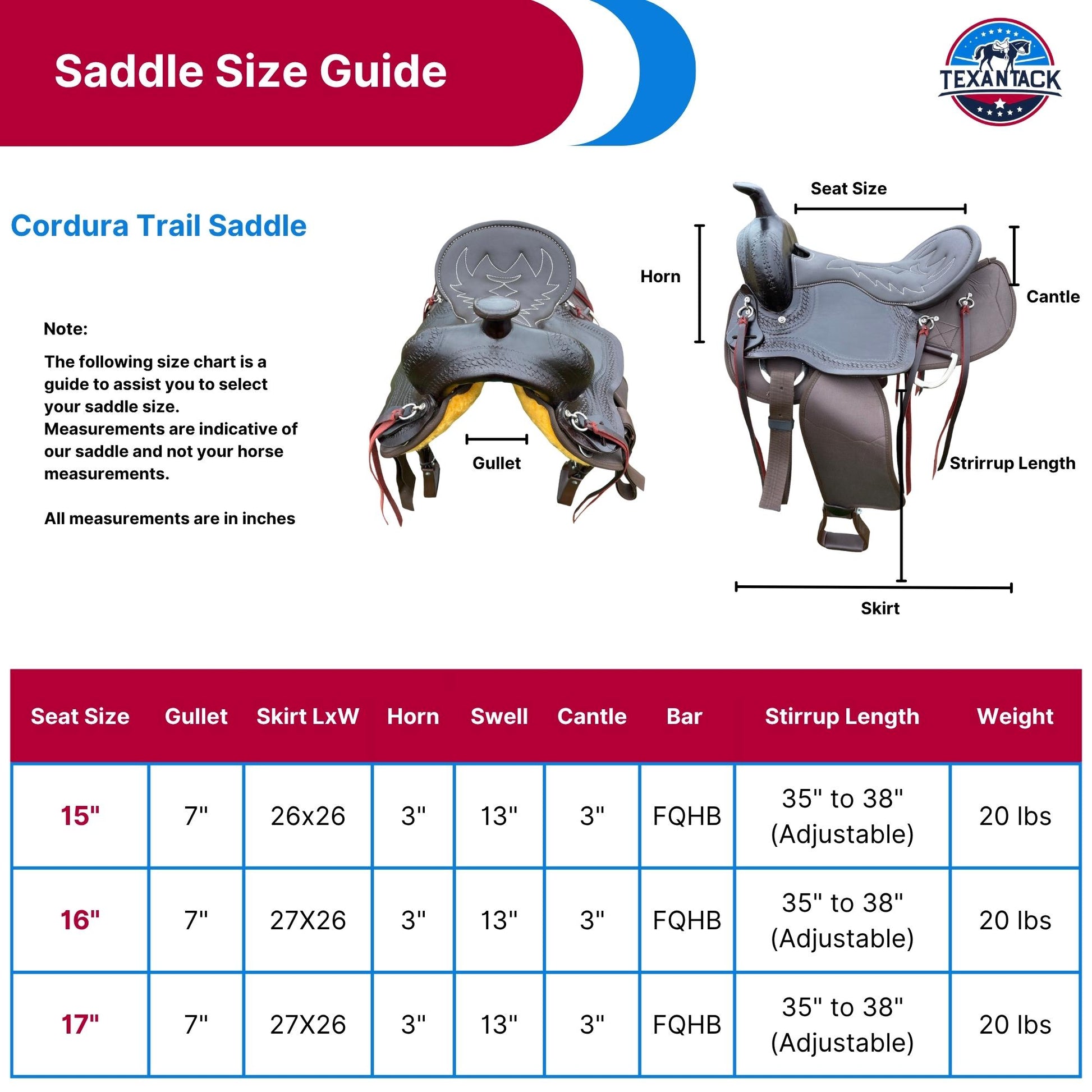 Lightweight Leather Cordura Trail Saddle: Basket Weave Tooling, Padded Seat TEXANTACK