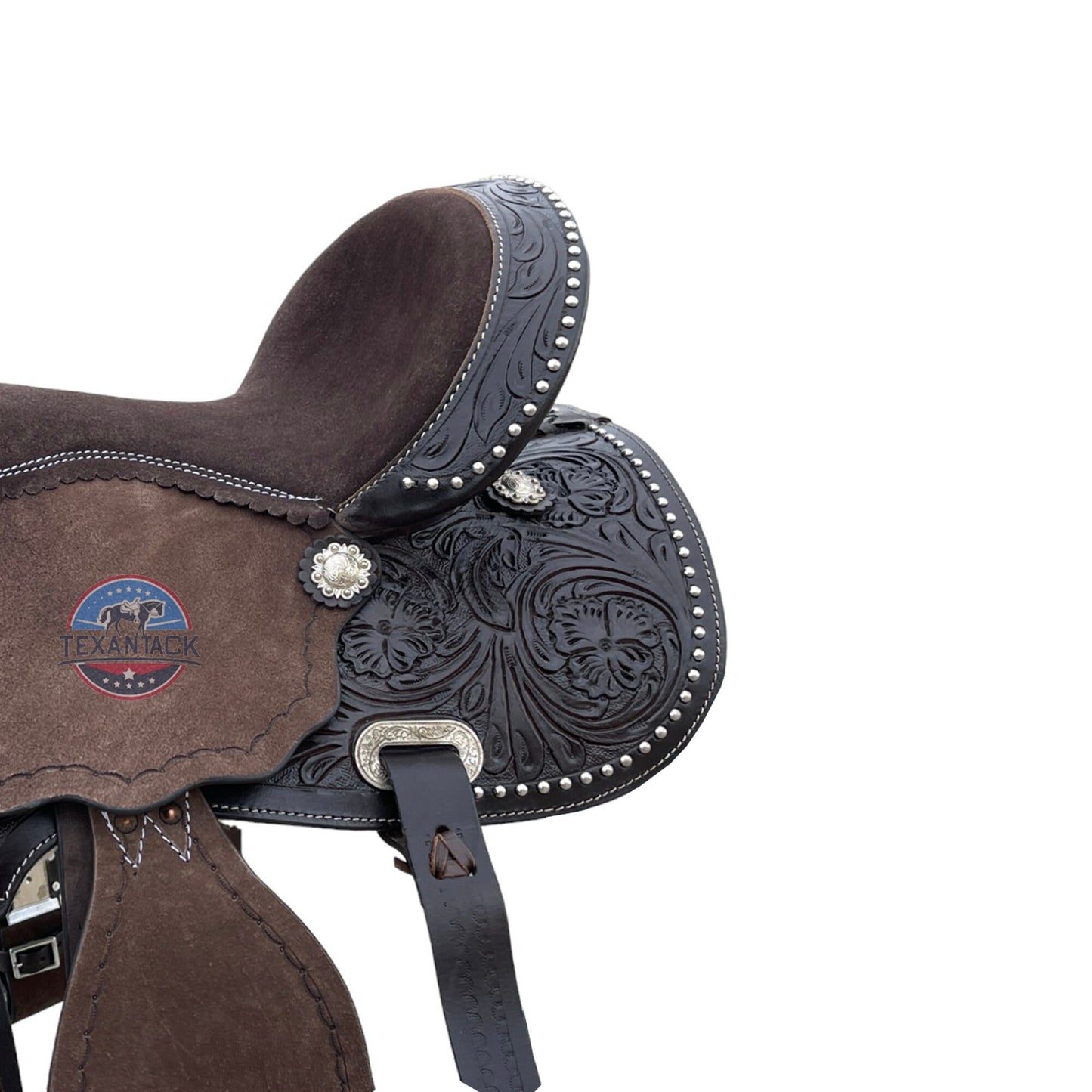 Youth/Pony Western Leather Barrel Saddle: Floral Tooled Single Skirt TEXANTACK