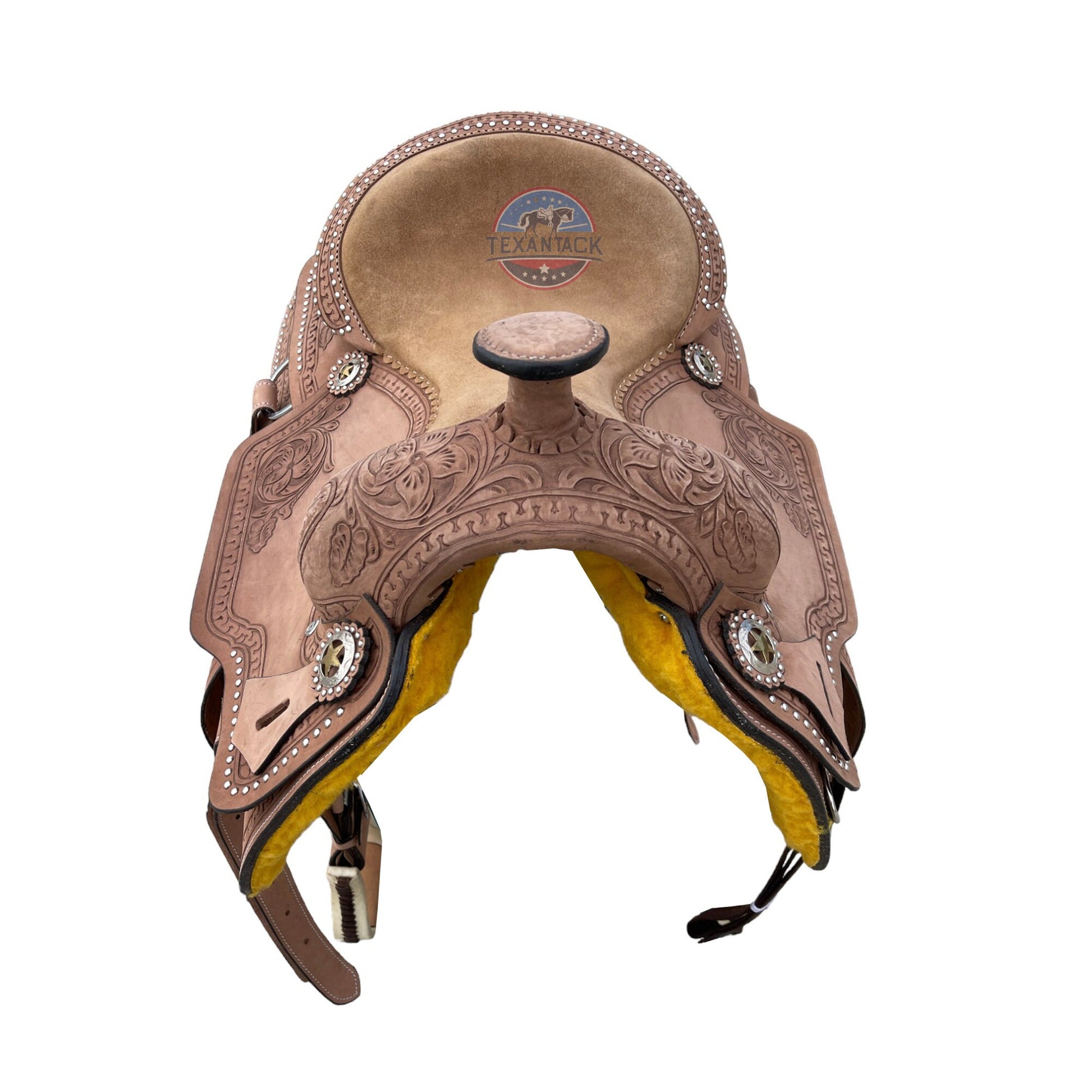 Silver Beaded Leather Western Saddle: Floral Tooling, Free Tack Set TEXANTACK