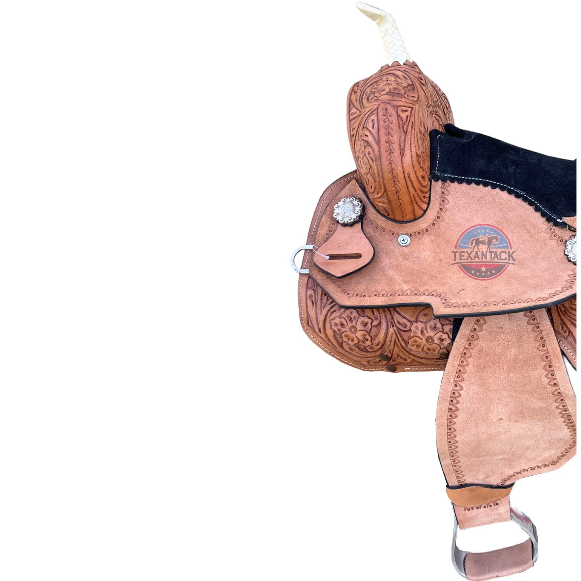 Kids Western Leather Barrel Saddle: Suede Seat, Matching Tack Set (10-13 inch) TEXANTACK