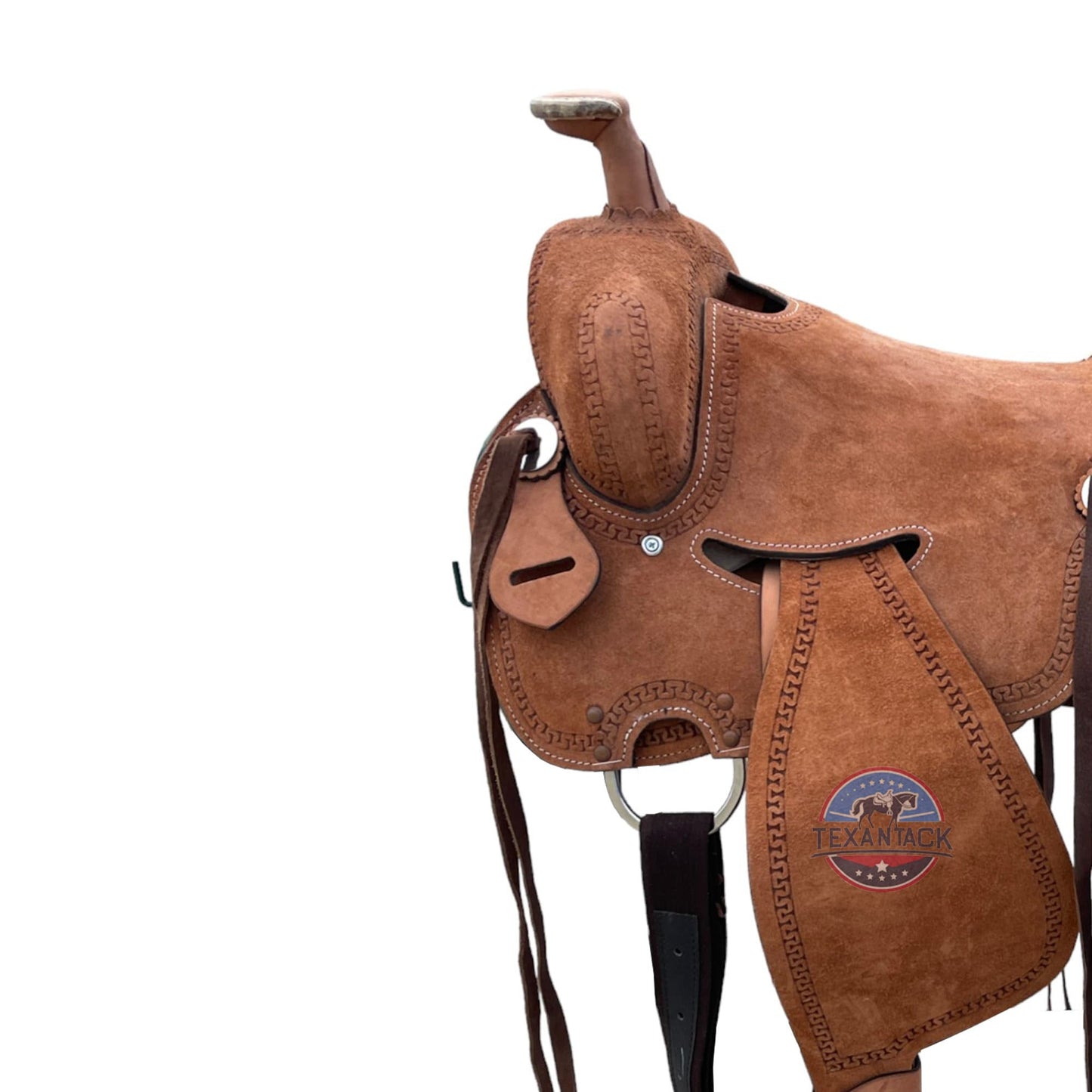 Roughout Leather Ranch Saddle: Serpentine Tooled Western Saddle TEXANTACK
