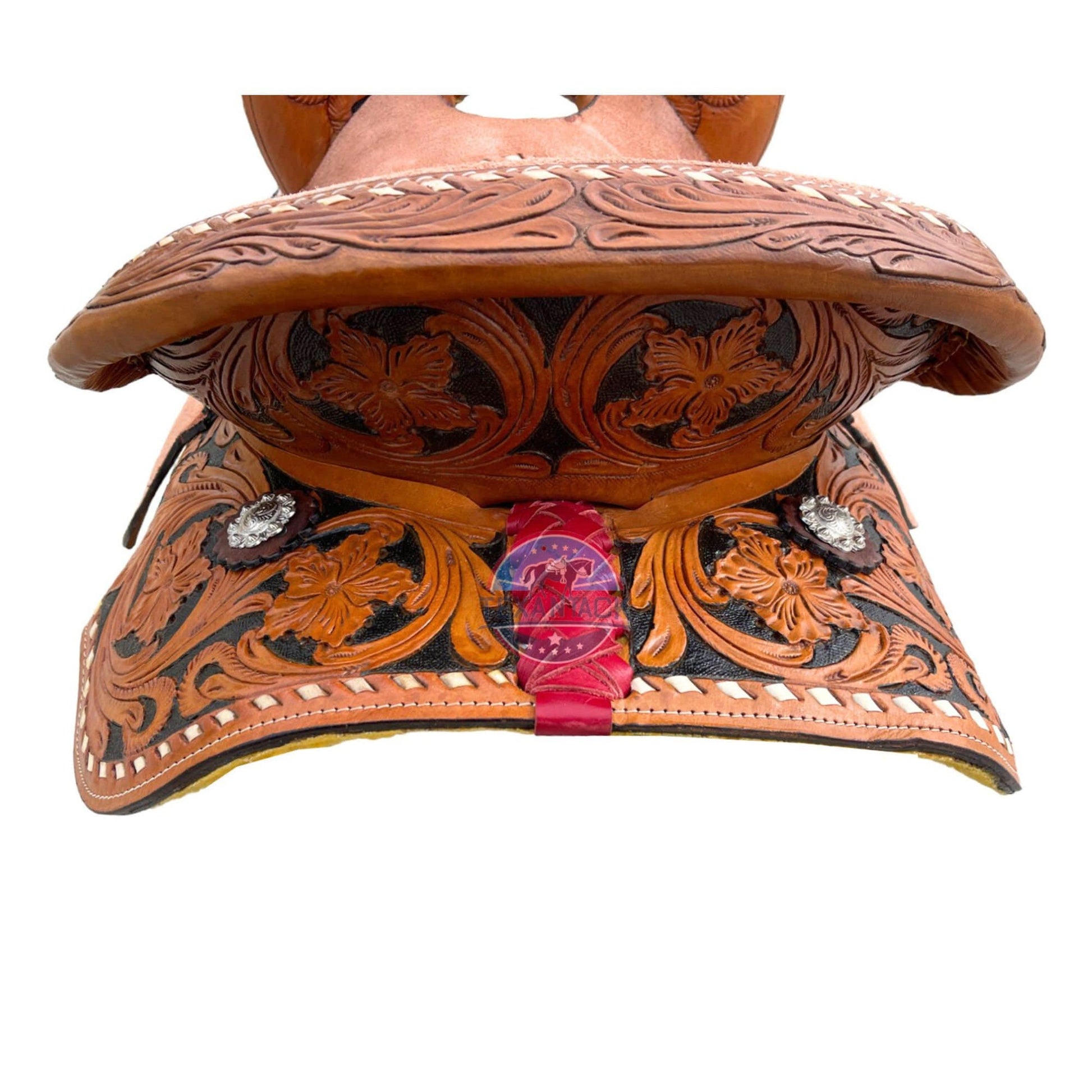 Floral Tooled Western Barrel Saddle with Roughout Leather TEXANTACK