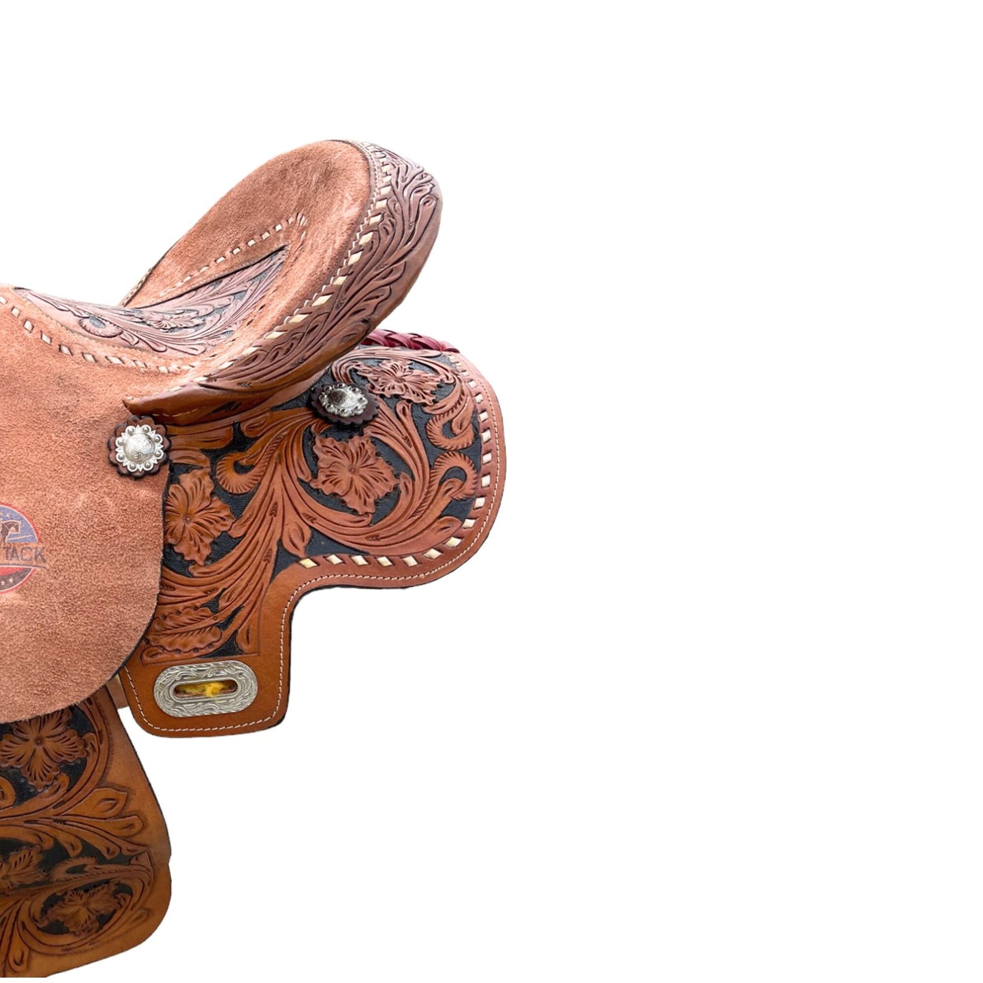 Floral Tooled Western Barrel Saddle with Roughout Leather TEXANTACK