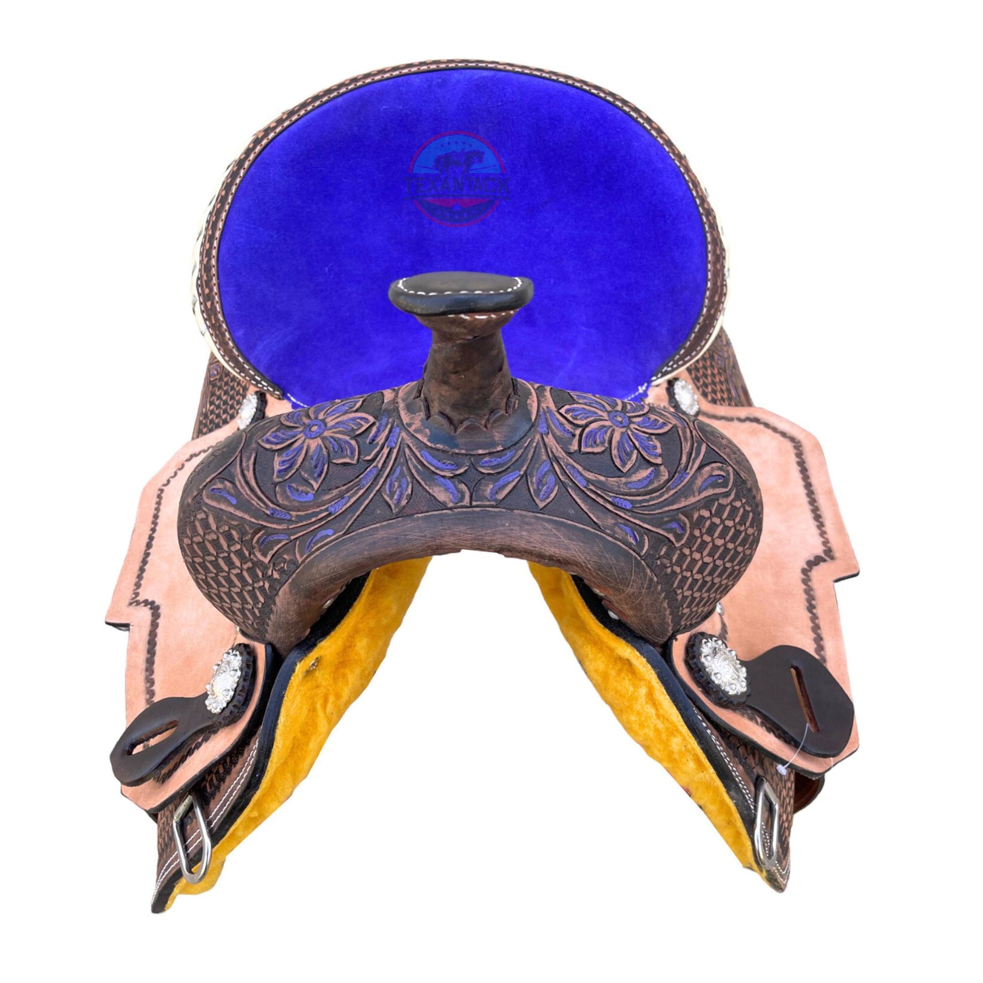 Premium Leather Western Barrel Saddle – Intricate Tooling, Suede Seat & Silver Conchos – Sizes 13" 14" 15" 16" – Free Shipping TEXANTACK