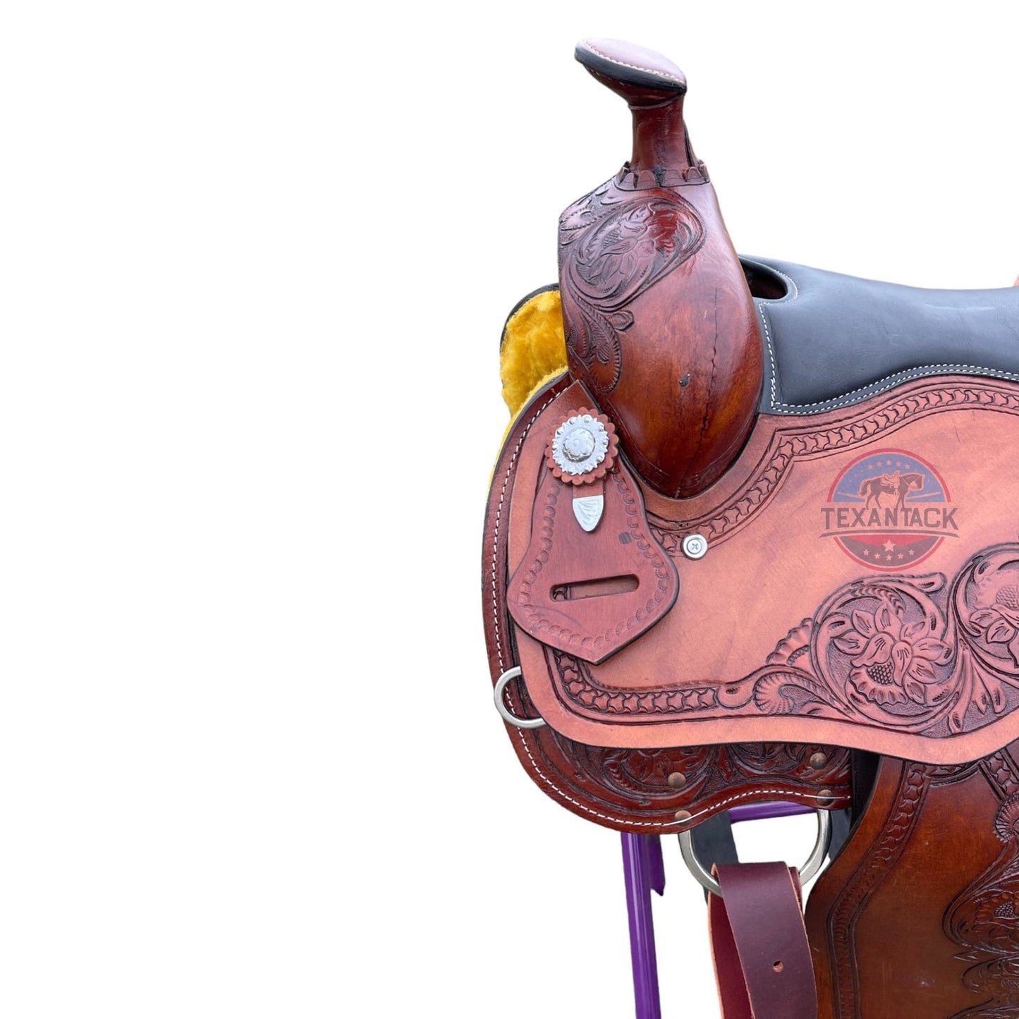 Argentinian Leather Western Saddle: Floral Tooled Pleasure & Trail with Silver Conchos TEXANTACK